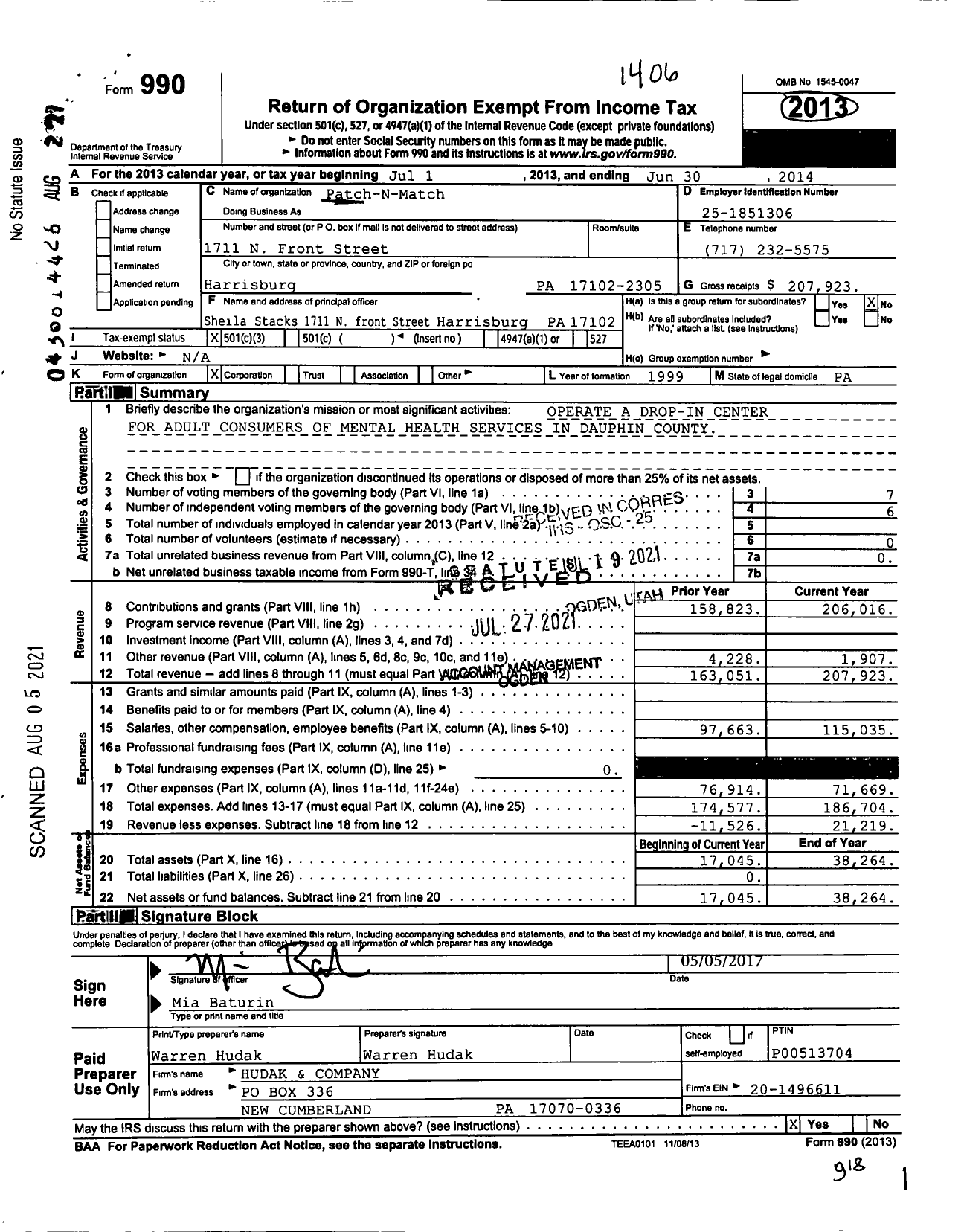 Image of first page of 2013 Form 990A for Patch-N-Match