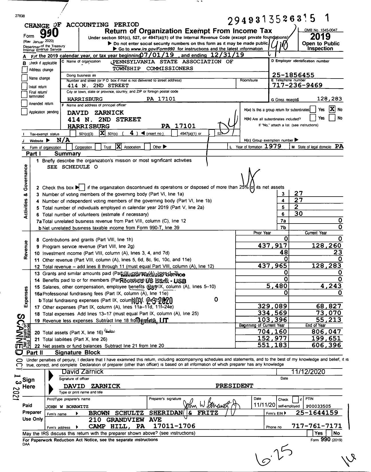 Image of first page of 2019 Form 990O for Pennsylvania State Association of Township Commissioners