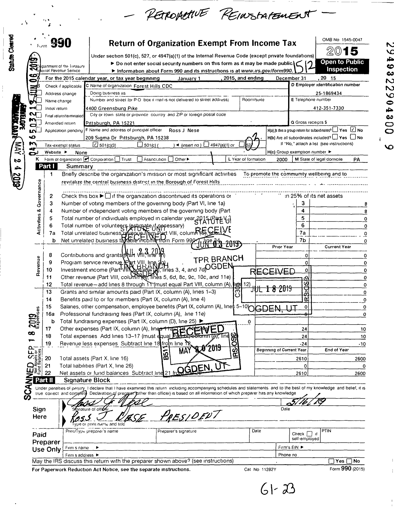 Image of first page of 2015 Form 990 for Forest Hills CDC D CDC