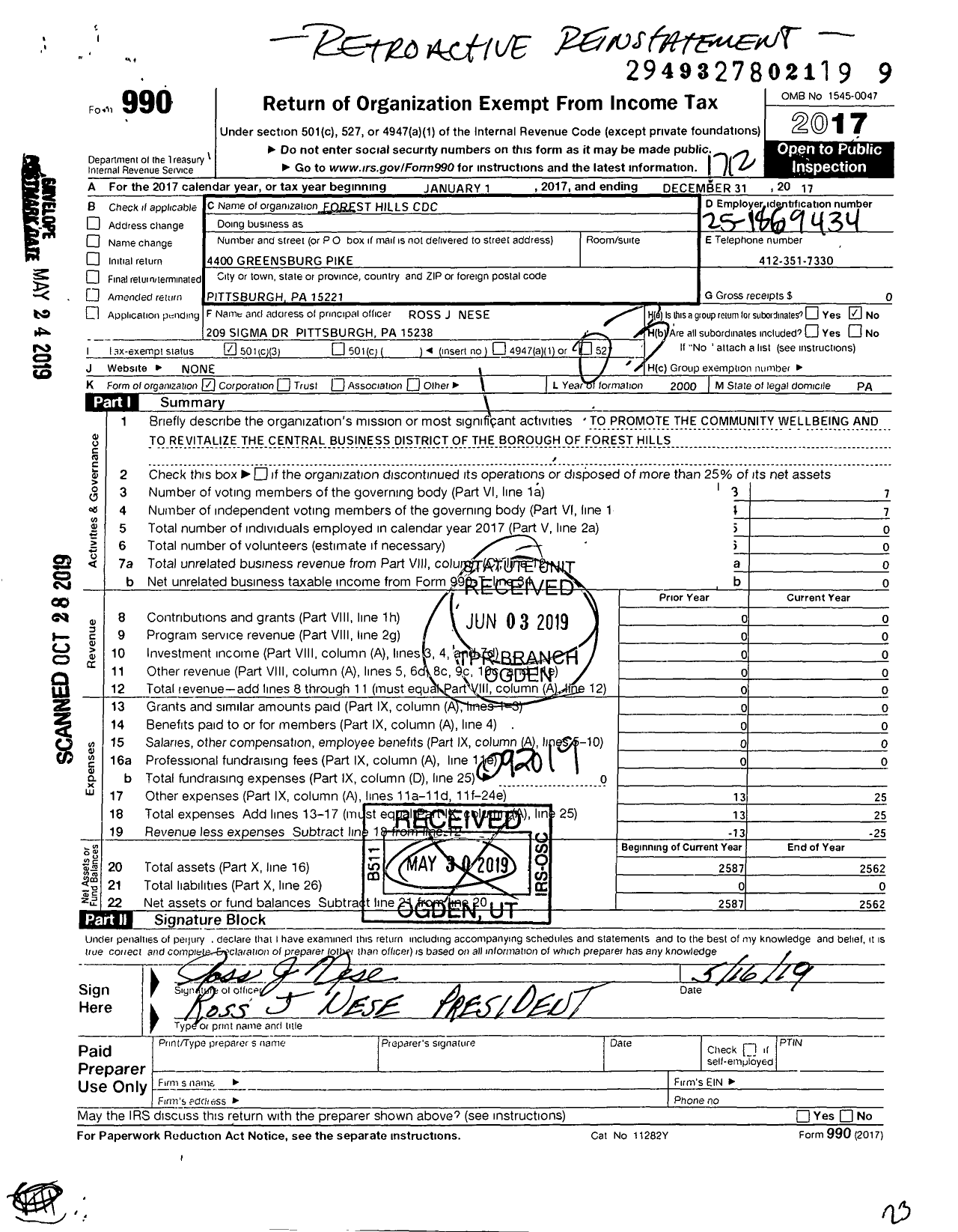 Image of first page of 2017 Form 990 for Forest Hills CDC D CDC