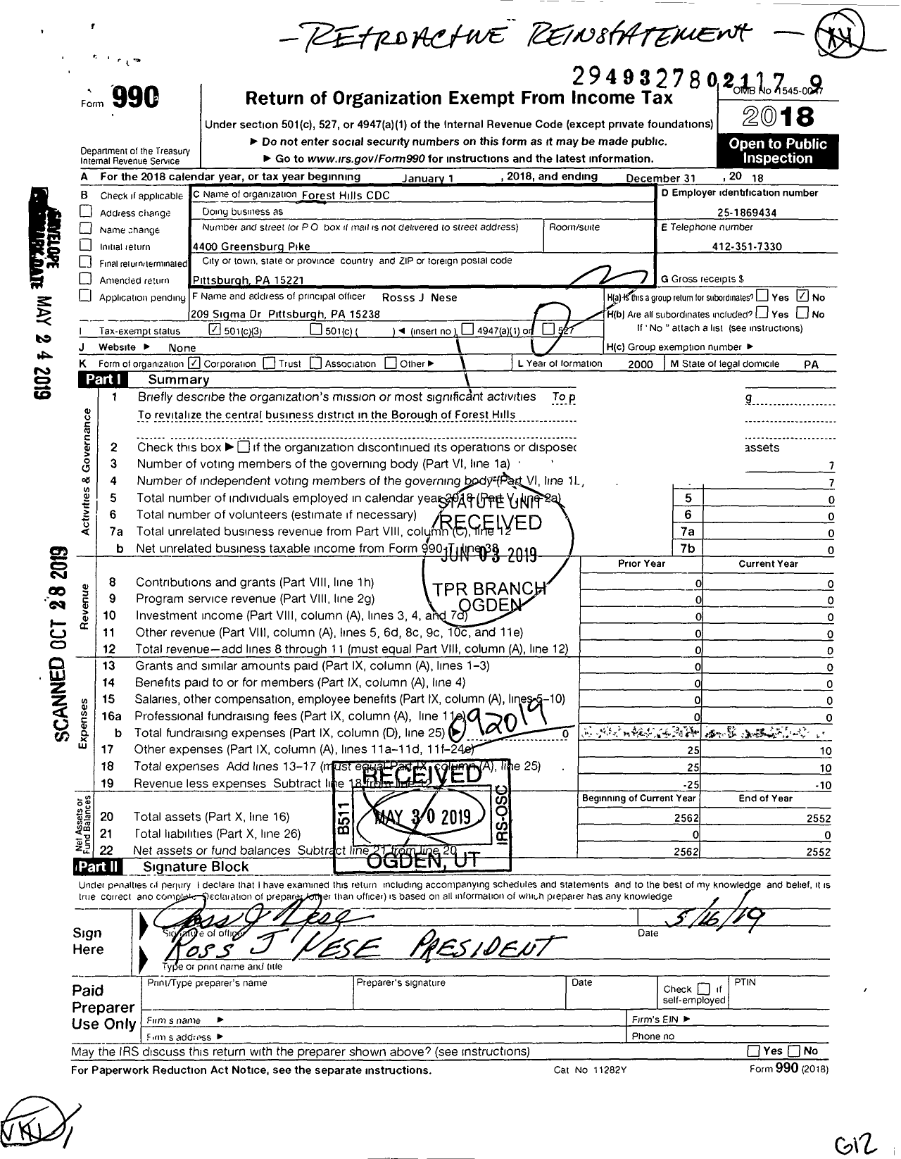 Image of first page of 2018 Form 990 for Forest Hills CDC D CDC