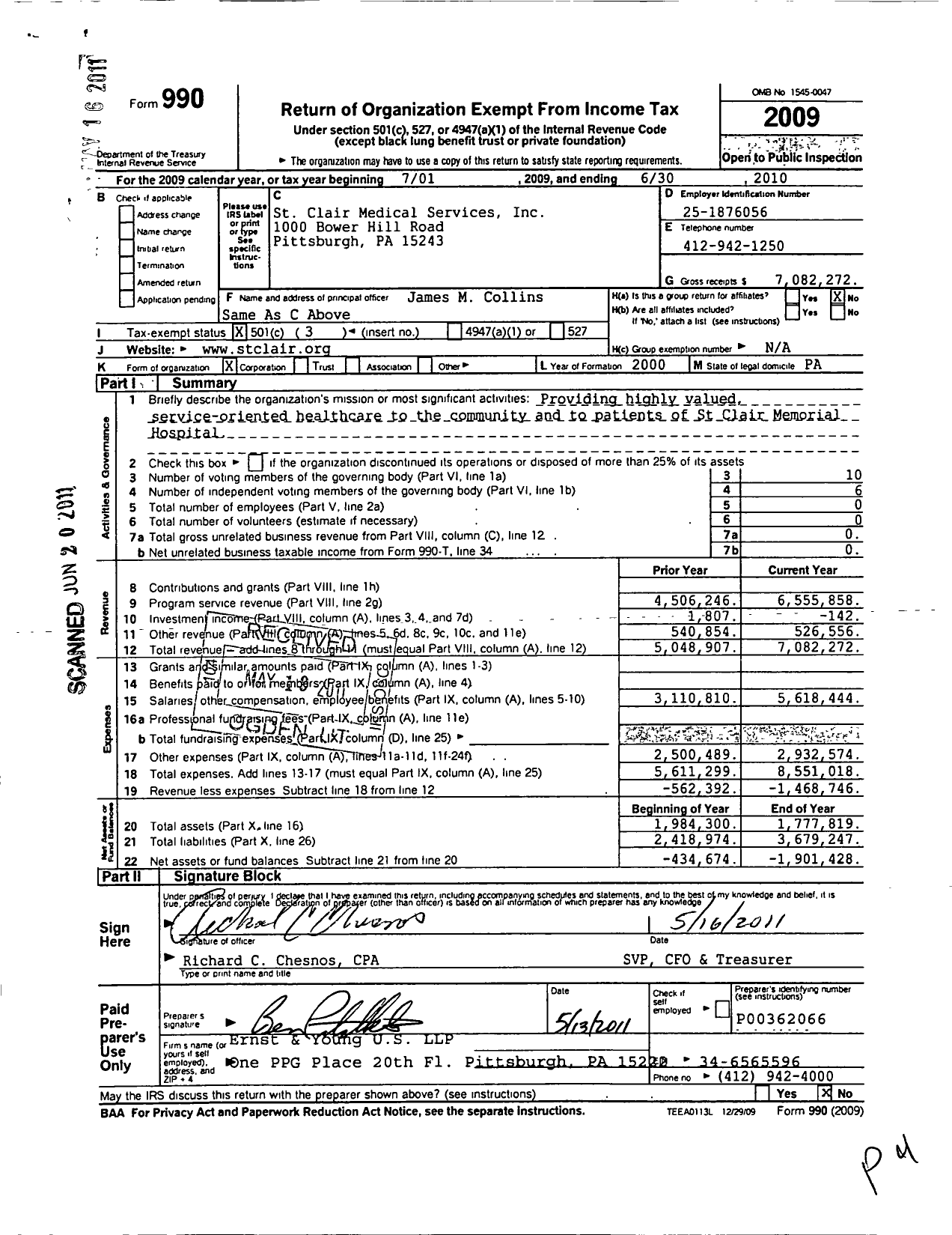 Image of first page of 2009 Form 990 for St Clair Medical Services