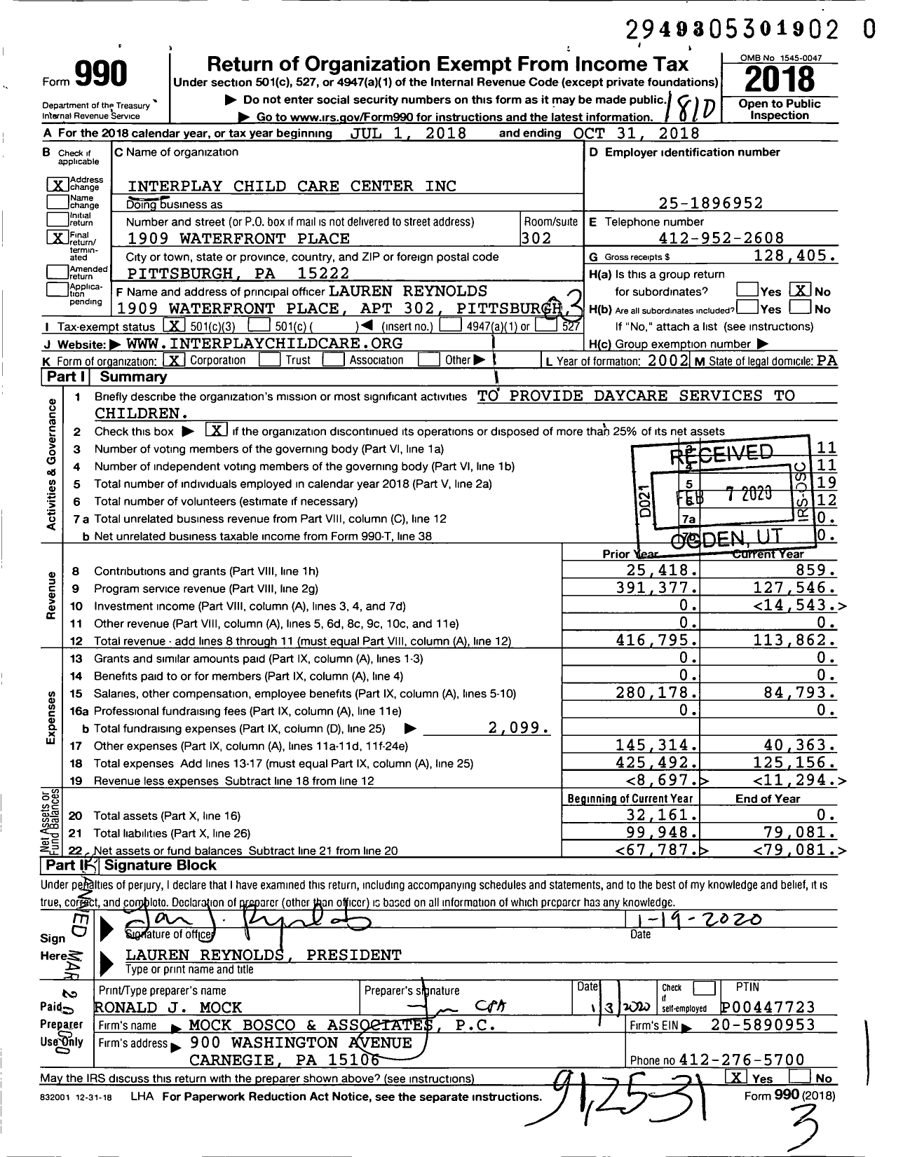 Image of first page of 2017 Form 990 for Interplay Child Care Center