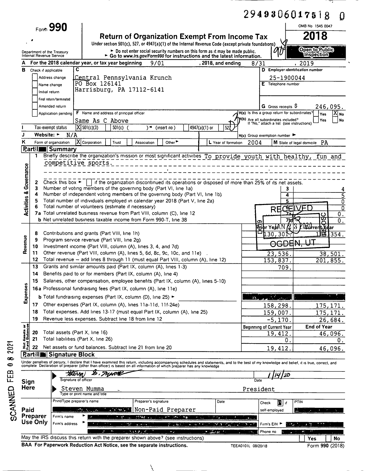Image of first page of 2018 Form 990 for Central Pennsylvania Krunch