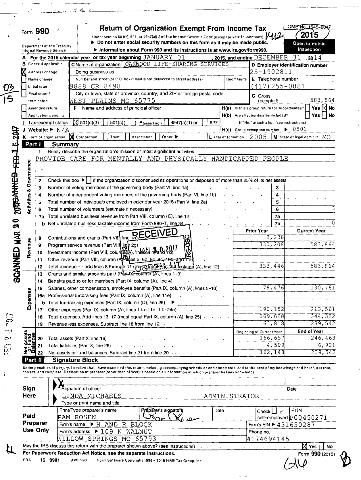 Image of first page of 2014 Form 990 for Oakwood Live Sharing Services