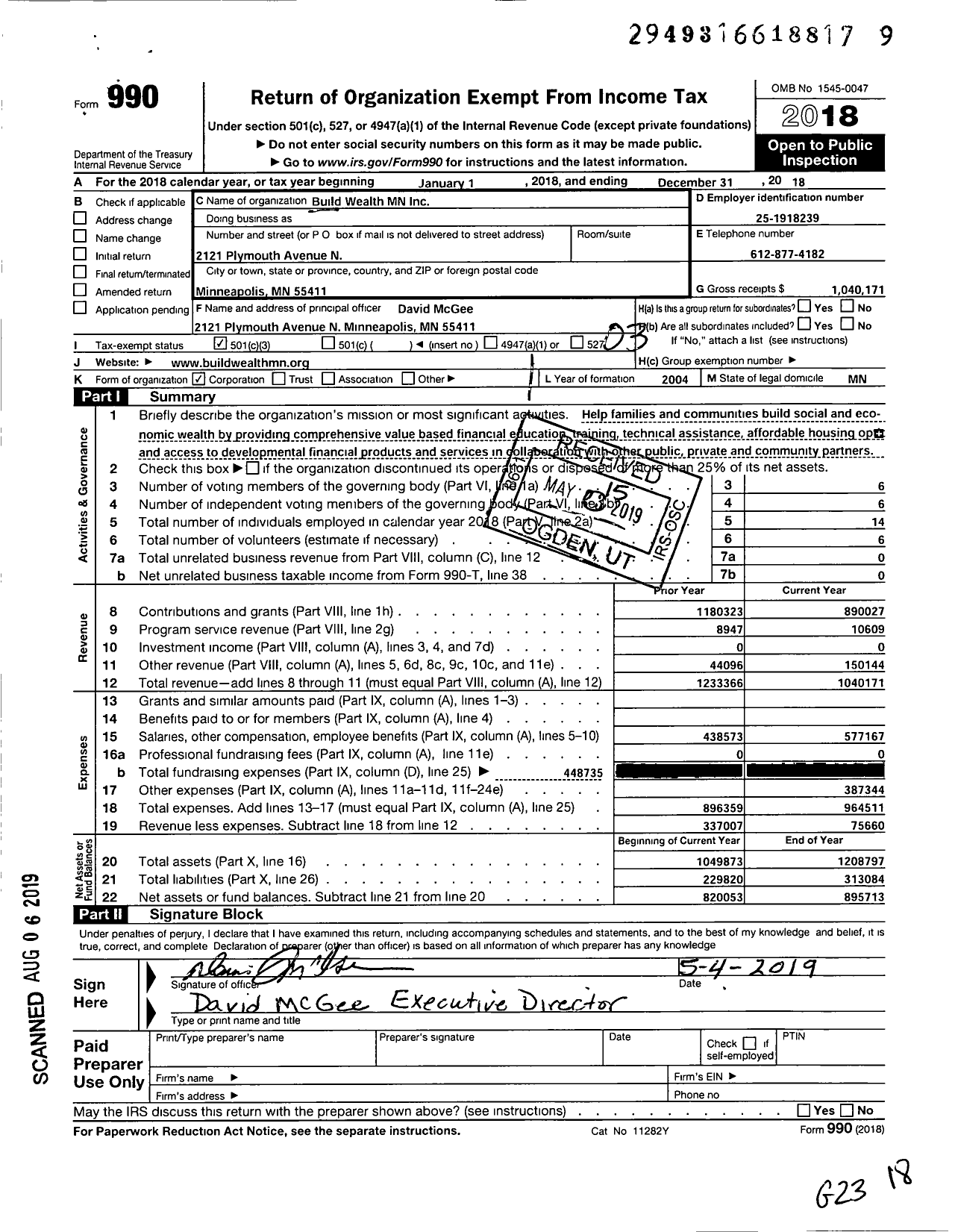 Image of first page of 2018 Form 990 for Build Wealth MN