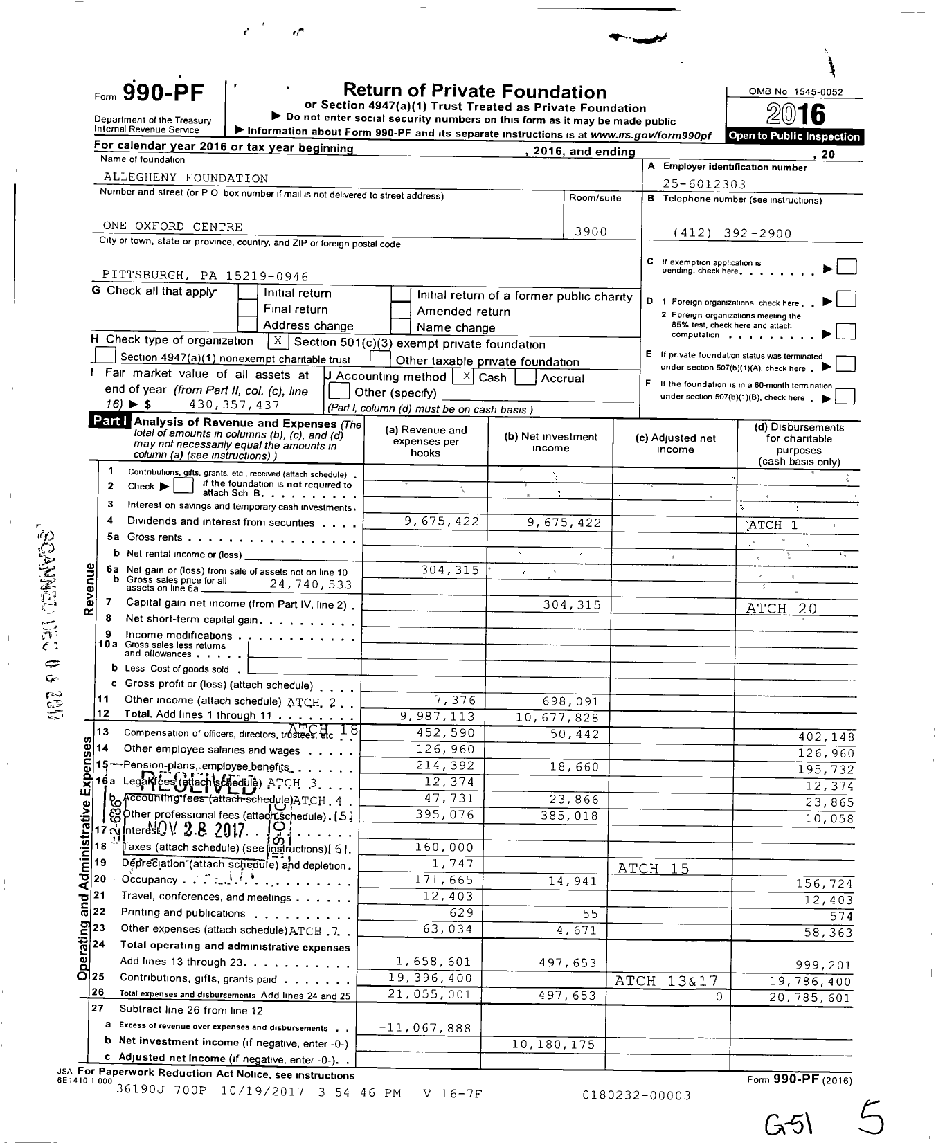 Image of first page of 2016 Form 990PF for Allegheny Foundation