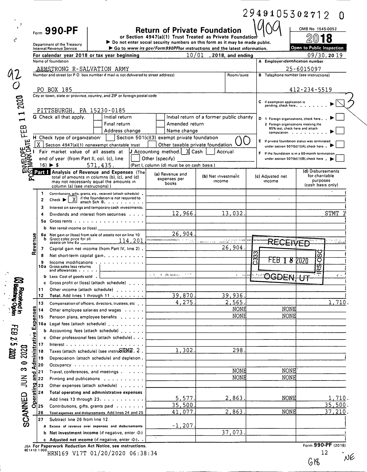 Image of first page of 2018 Form 990PR for Armstrong R-Salvation Army