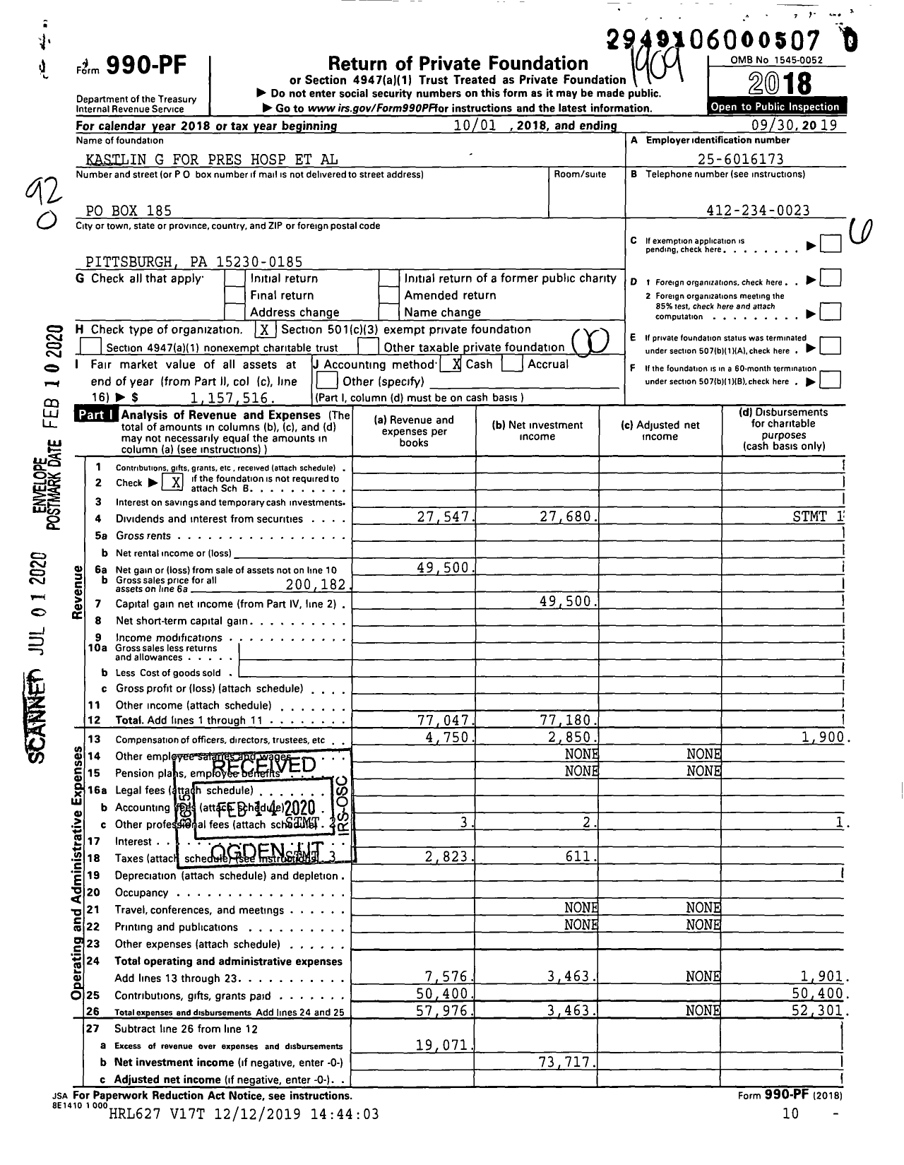 Image of first page of 2018 Form 990PR for Kastlin G for Pres Hospital Et Al