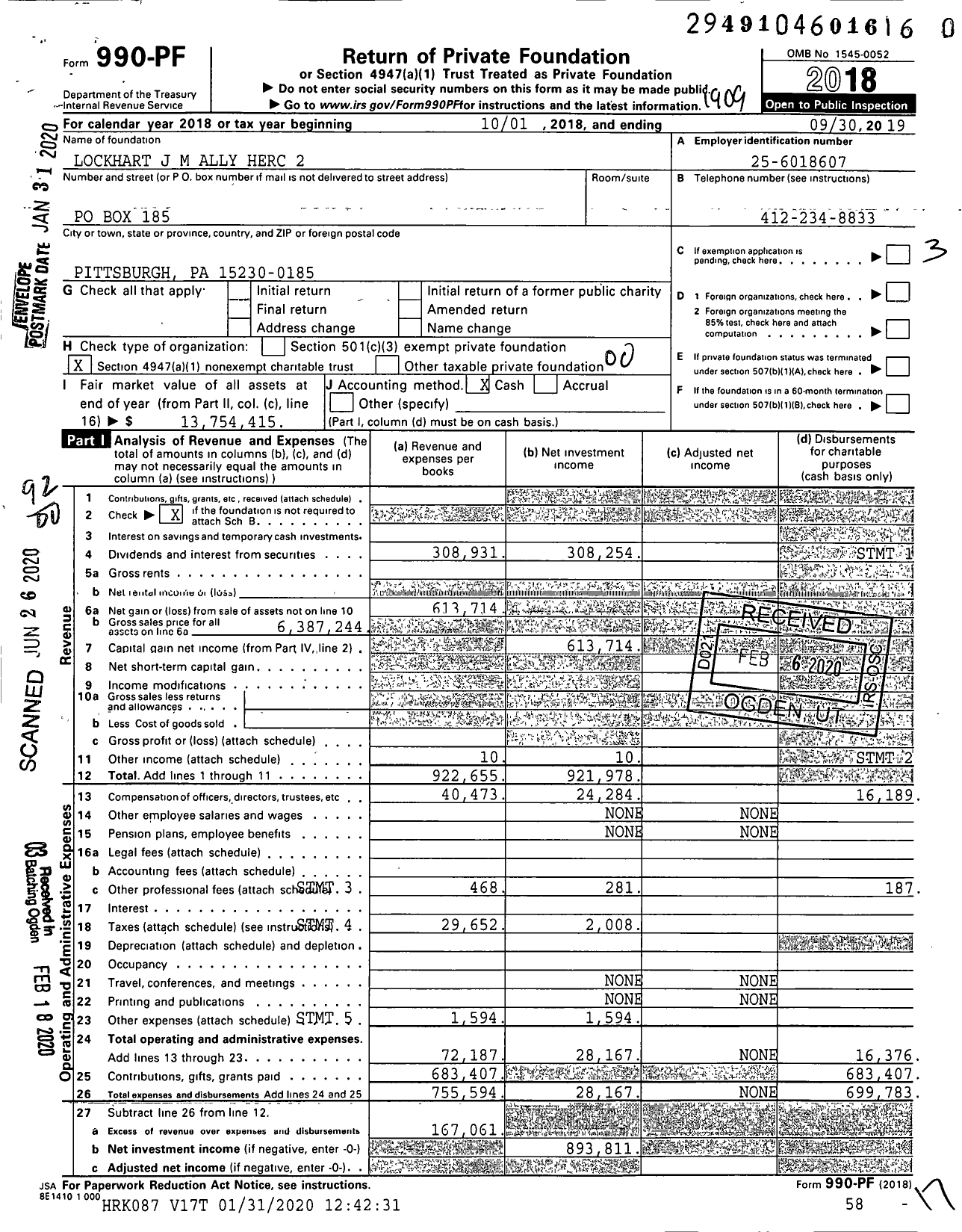 Image of first page of 2018 Form 990PR for Lockhart J M Ally Herc 2