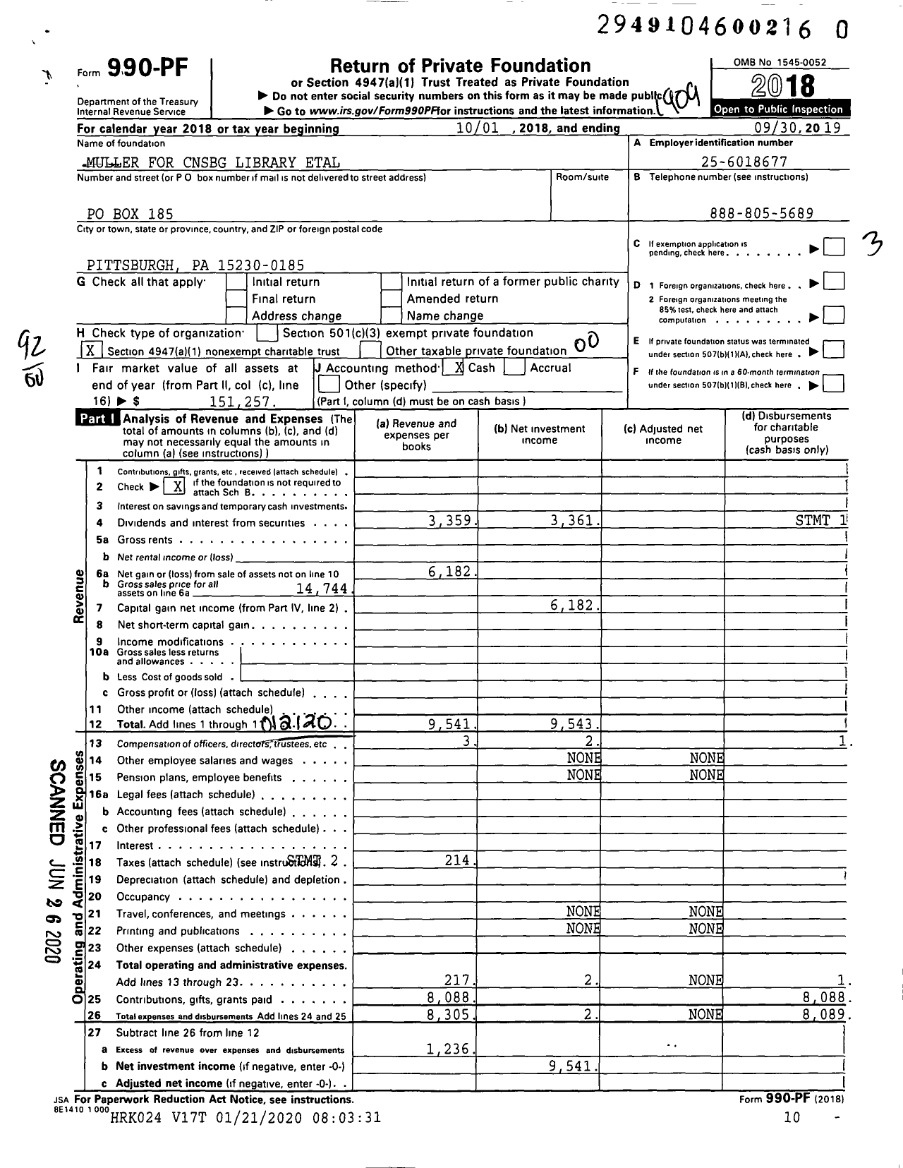 Image of first page of 2018 Form 990PR for Muller for CNSBG Library Etal