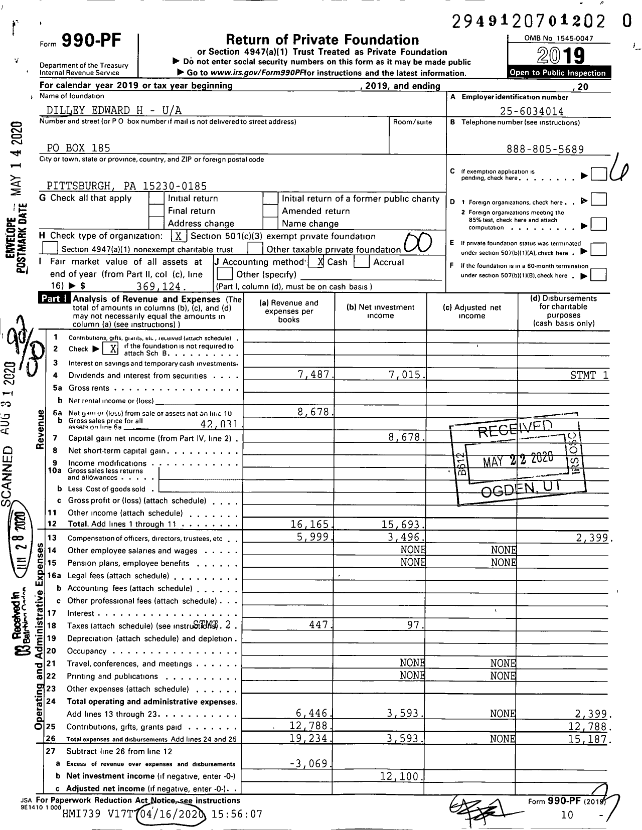 Image of first page of 2019 Form 990PR for Dilley Edward H - H-Ua