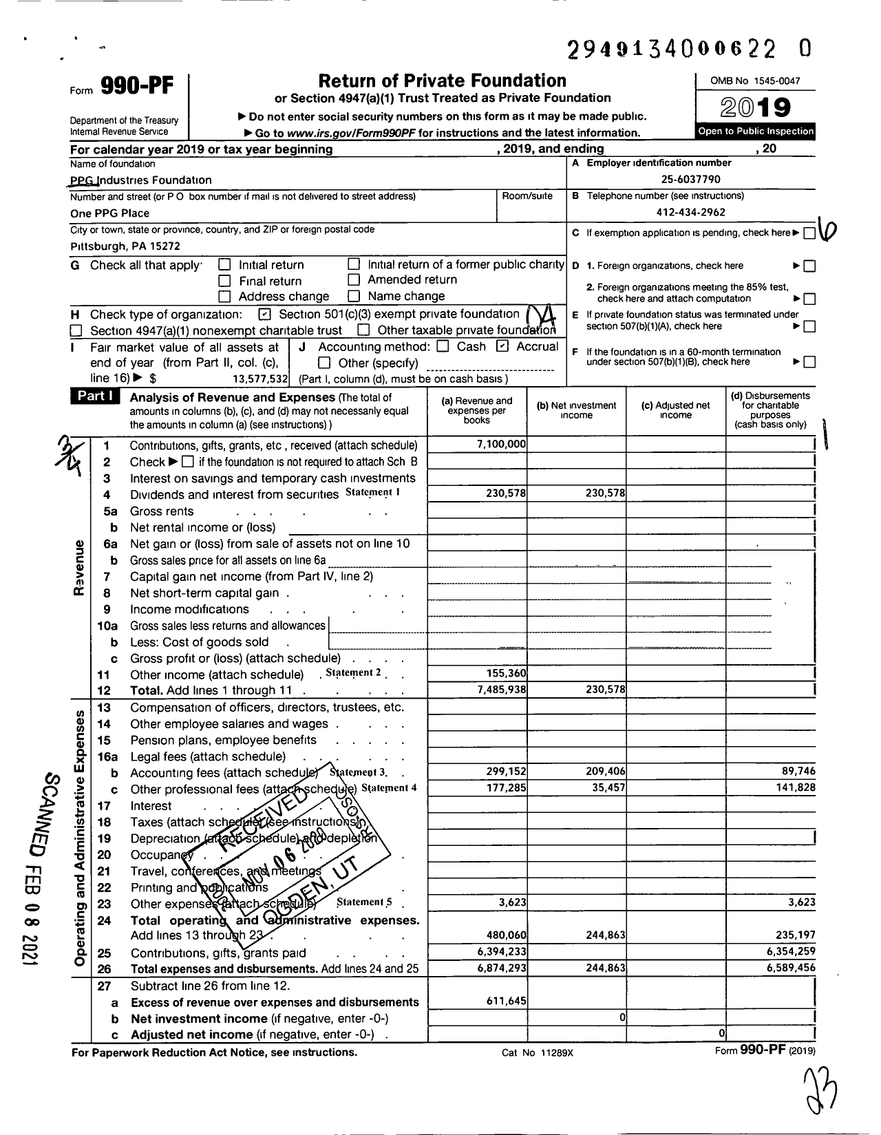 Image of first page of 2019 Form 990PF for PPG Industries Foundation