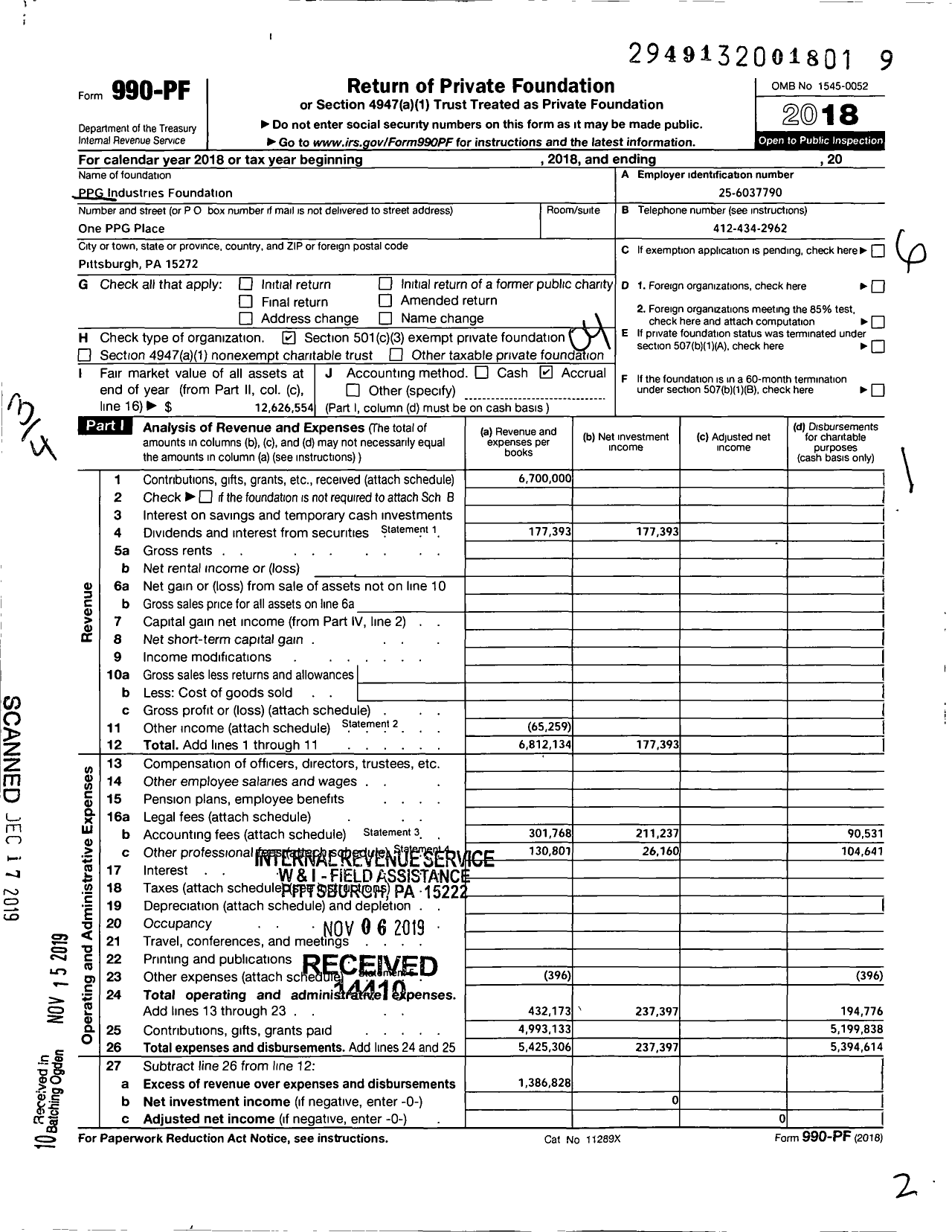Image of first page of 2018 Form 990PF for PPG Industries Foundation