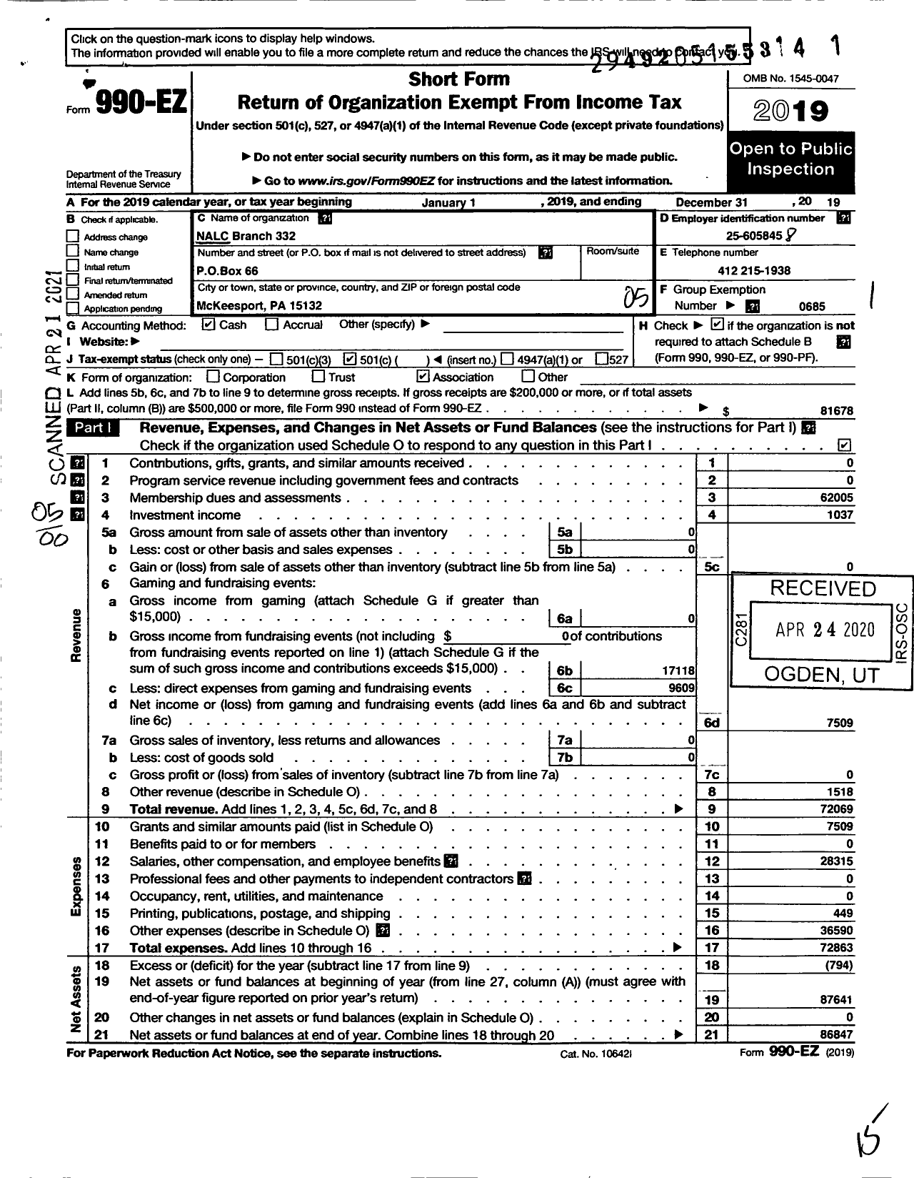 Image of first page of 2019 Form 990EO for National Association of Letter Carriers