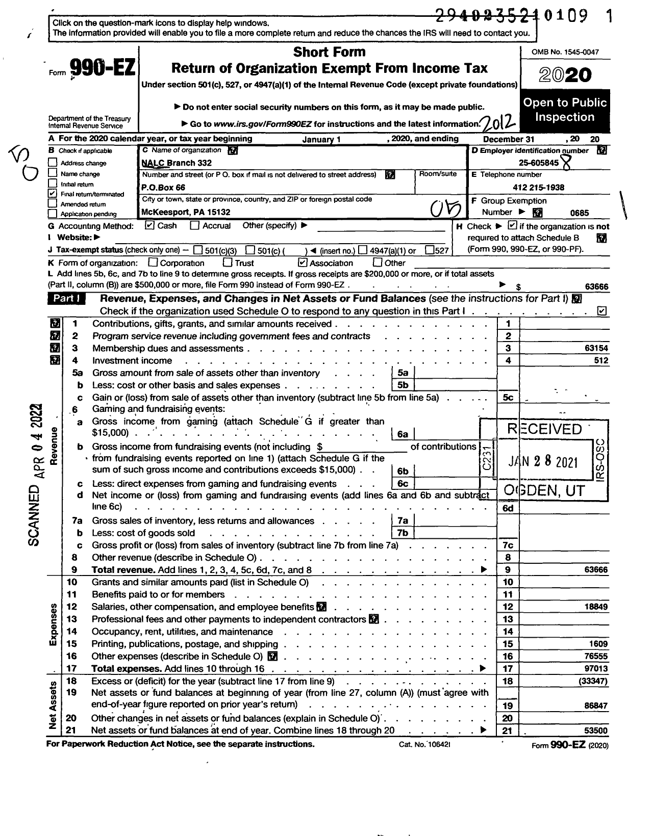 Image of first page of 2020 Form 990EO for National Association of Letter Carriers