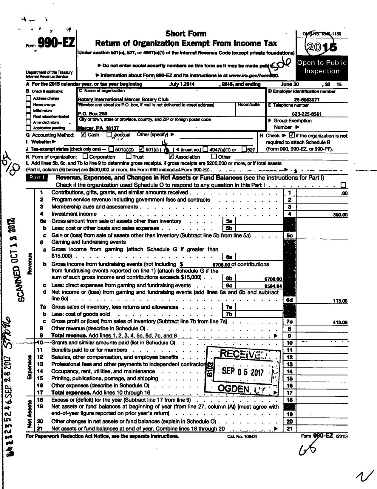 Image of first page of 2014 Form 990EO for Rotary International - Mercer