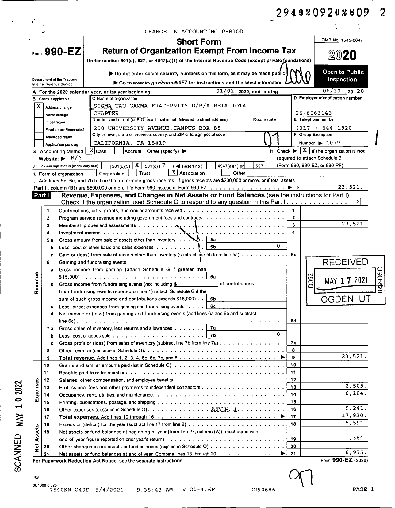 Image of first page of 2019 Form 990EO for Beta Iota