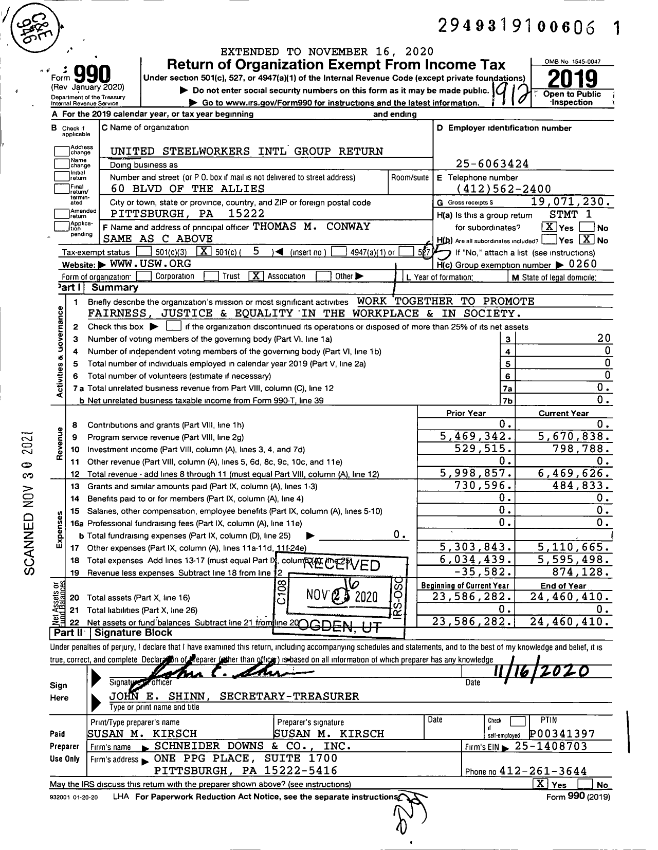 Image of first page of 2019 Form 990O for United Steelworkers - Group Return