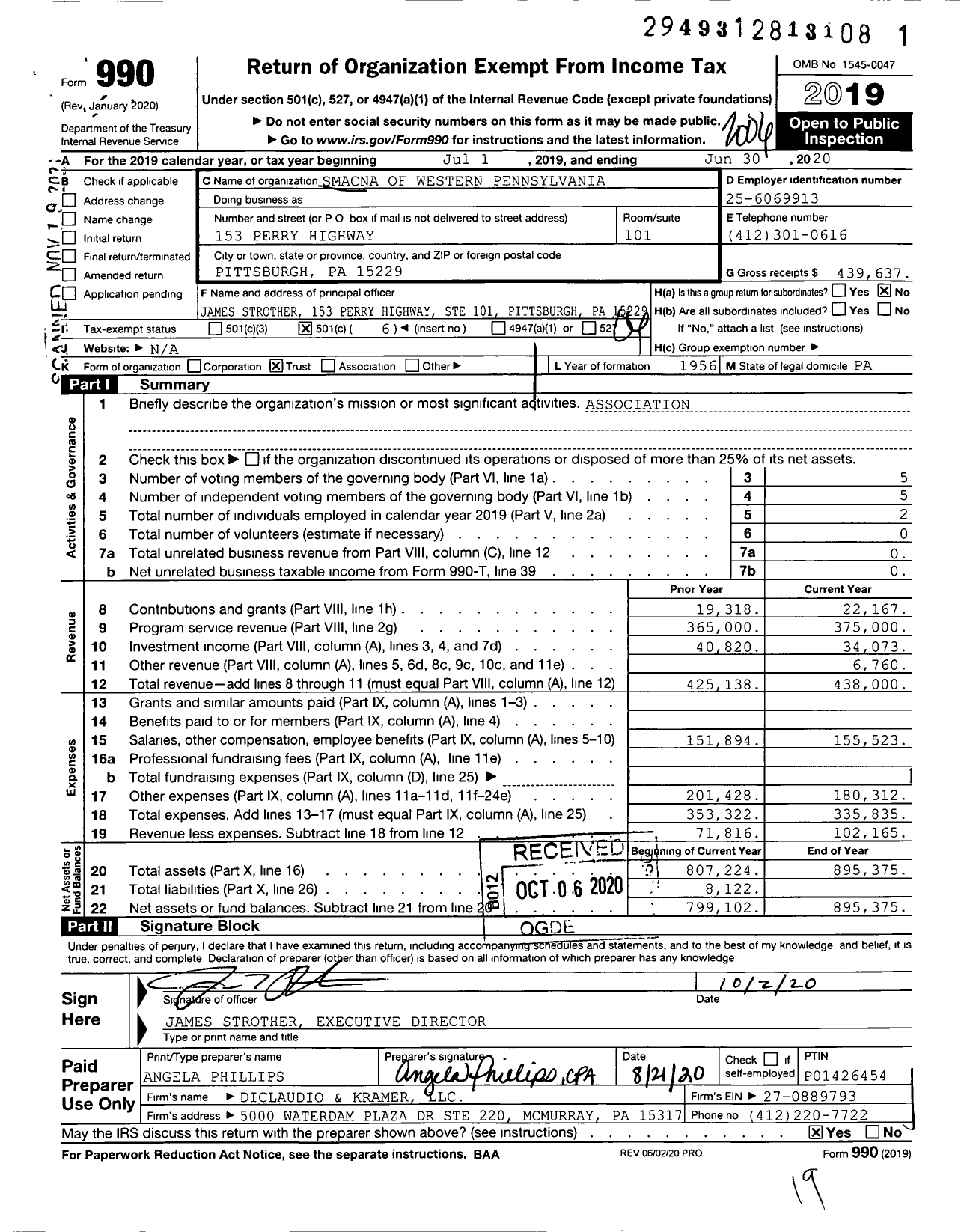 Image of first page of 2019 Form 990O for Smacna of Western Pennsylvania