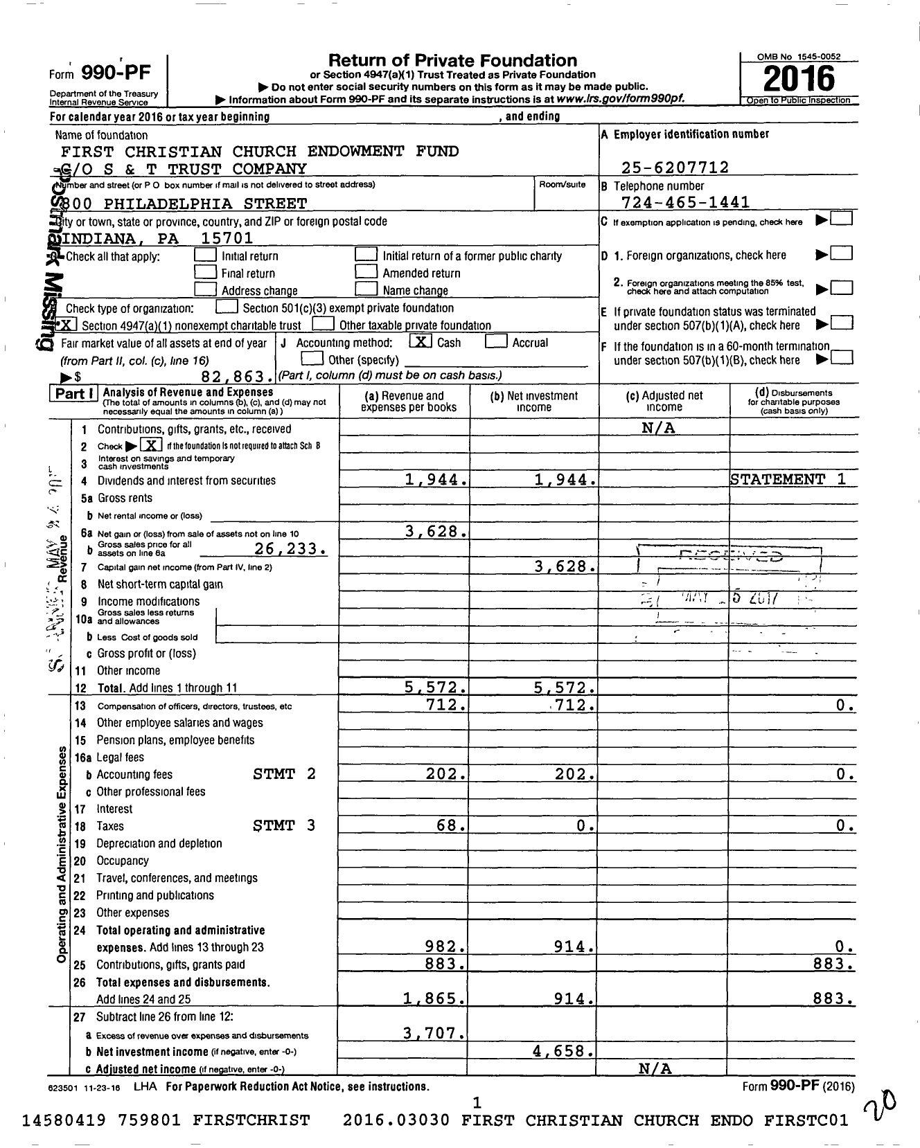 Image of first page of 2016 Form 990PF for First Christian Endo