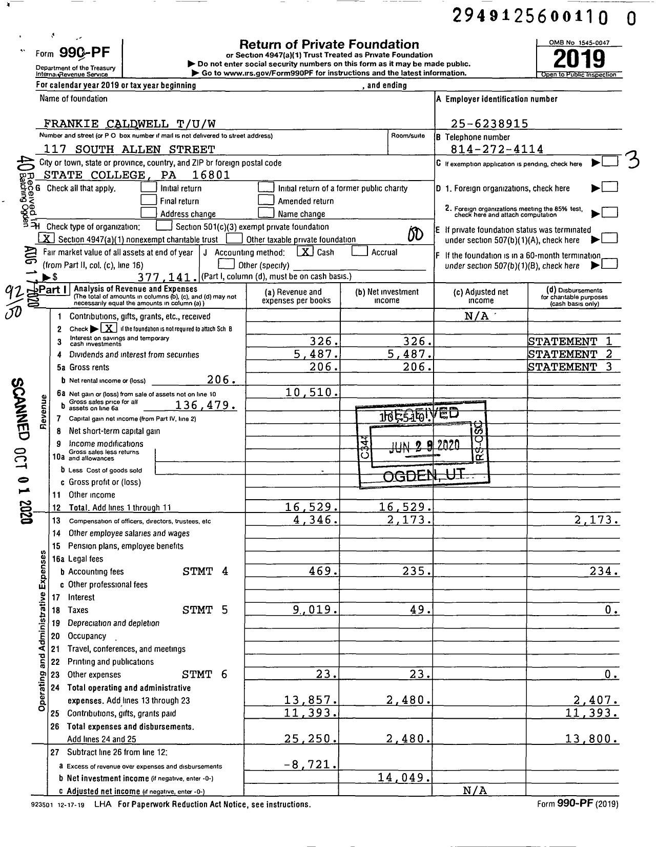 Image of first page of 2019 Form 990PR for Frankie Caldwell Tuw