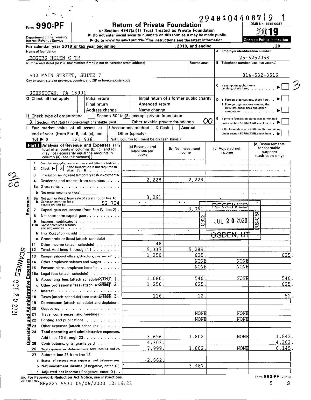 Image of first page of 2019 Form 990PF for Rogers Helen G Trust