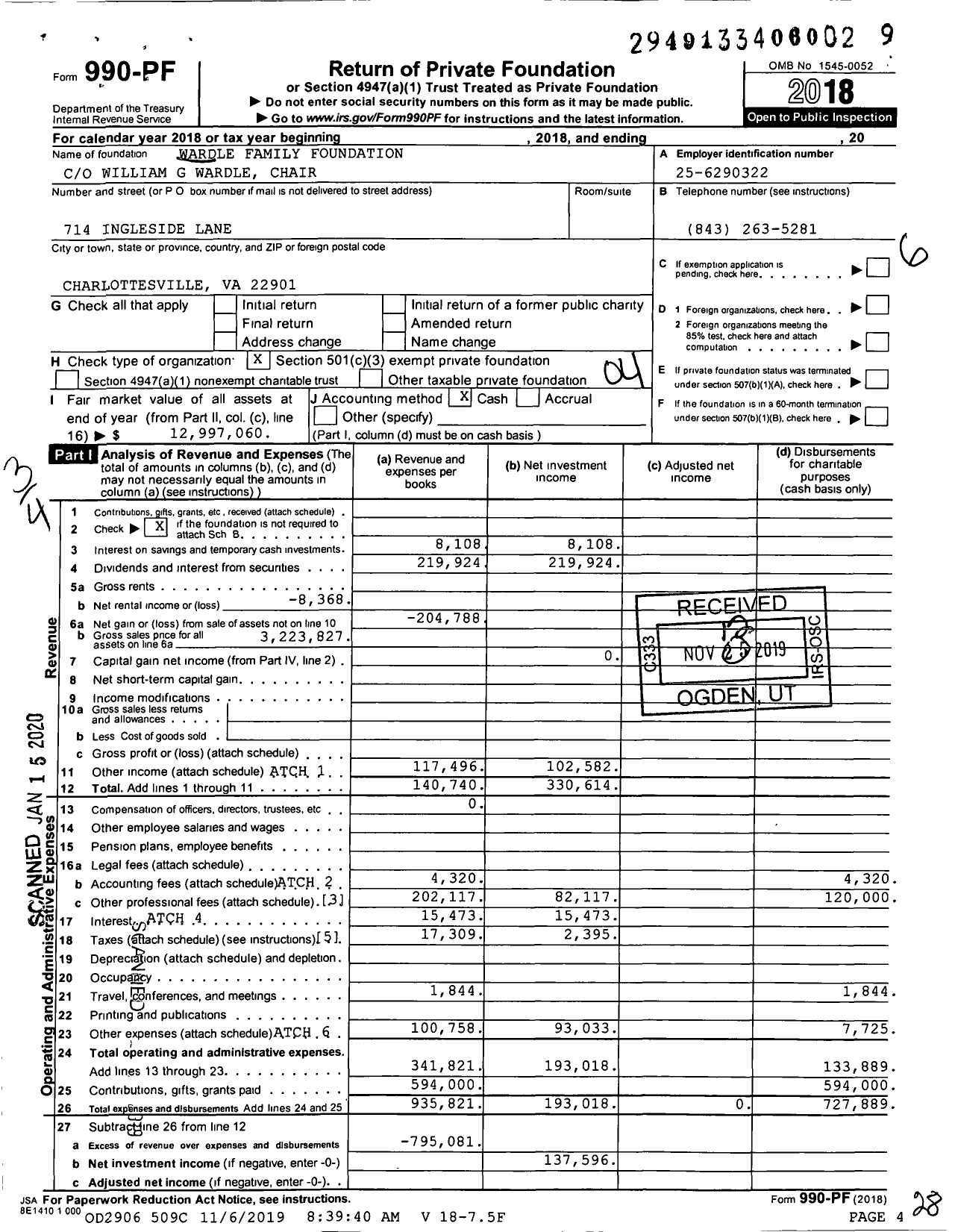 Image of first page of 2018 Form 990PF for Wardle Family Foundation