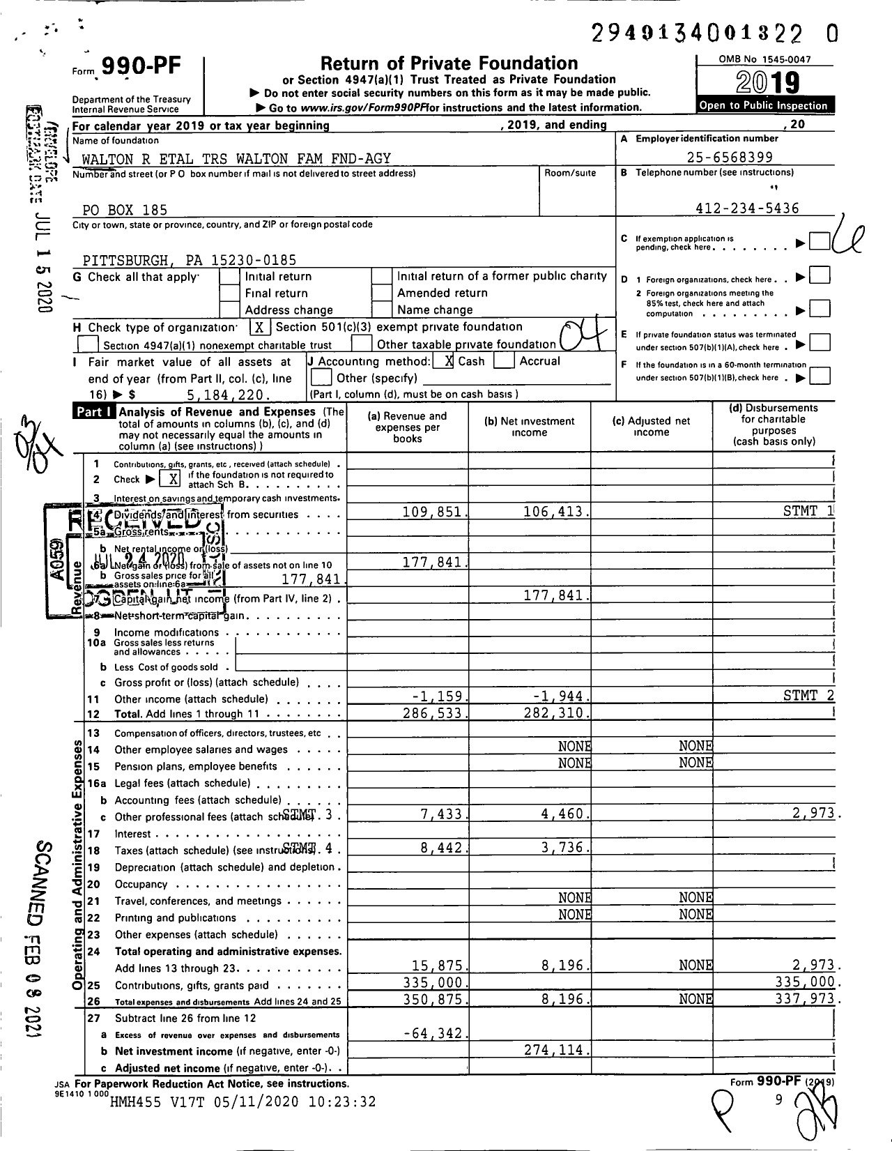 Image of first page of 2019 Form 990PF for Walton R Etal TRS Walton Family Fnd-Agy