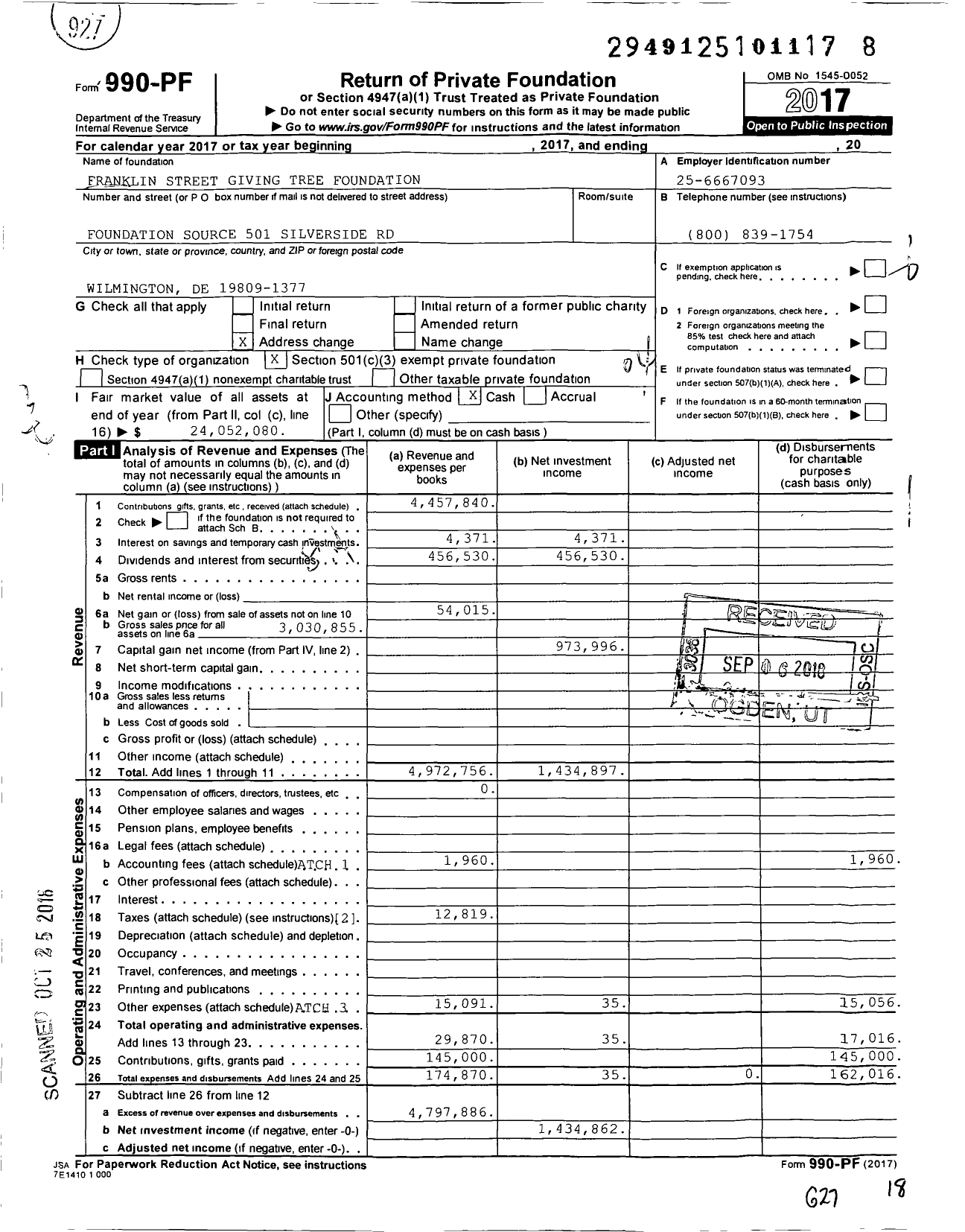 Image of first page of 2017 Form 990PF for Franklin St Giving Tree Foundation