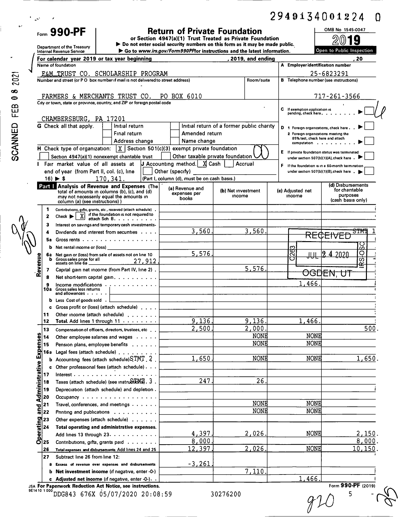 Image of first page of 2019 Form 990PF for F&M Trust Scholarship Program