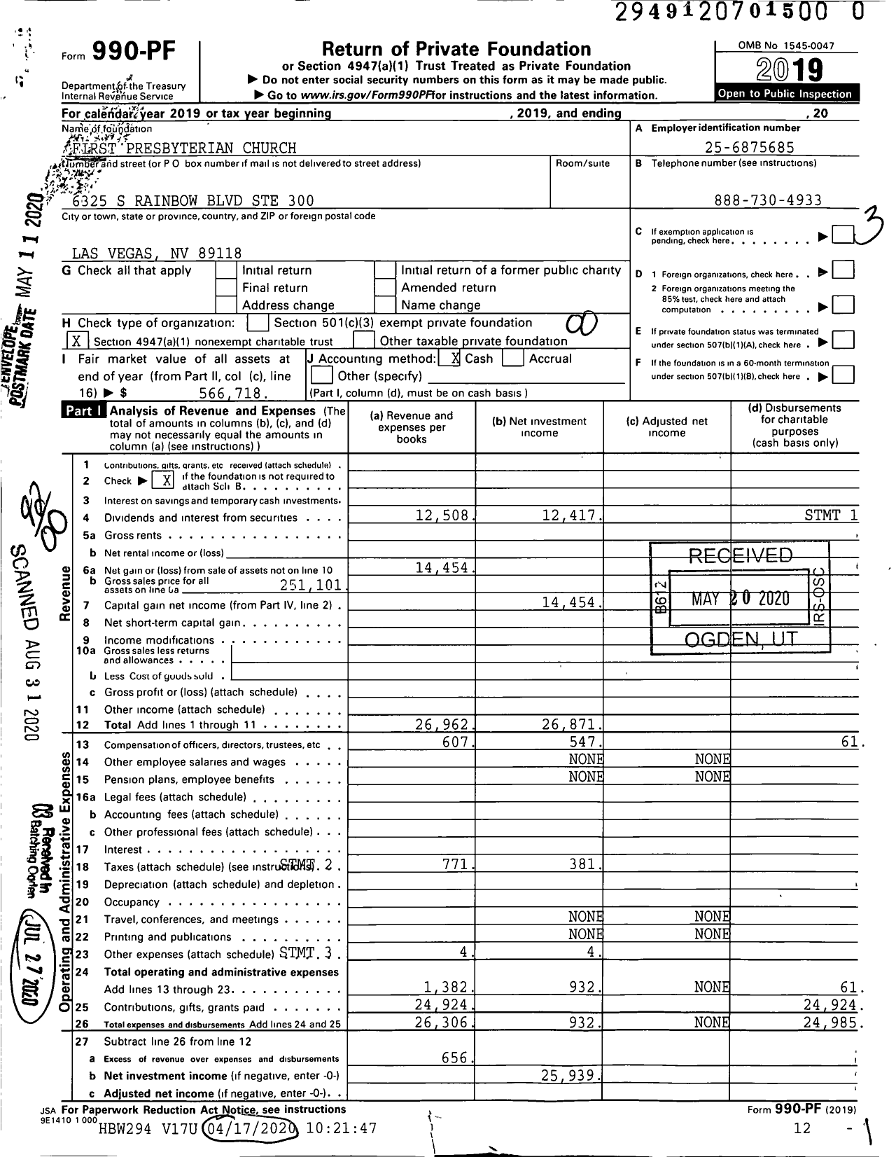 Image of first page of 2019 Form 990PR for First Presbyterian Church / 1519177452