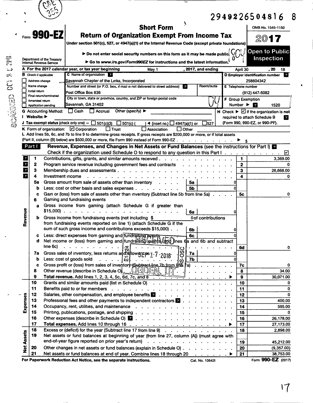 Image of first page of 2017 Form 990EO for Links Incorporated