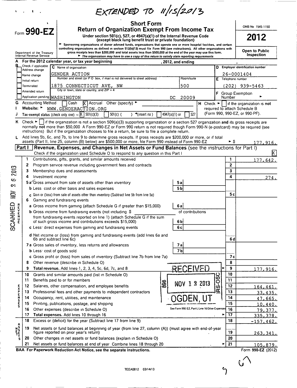 Image of first page of 2012 Form 990EZ for Gender Action