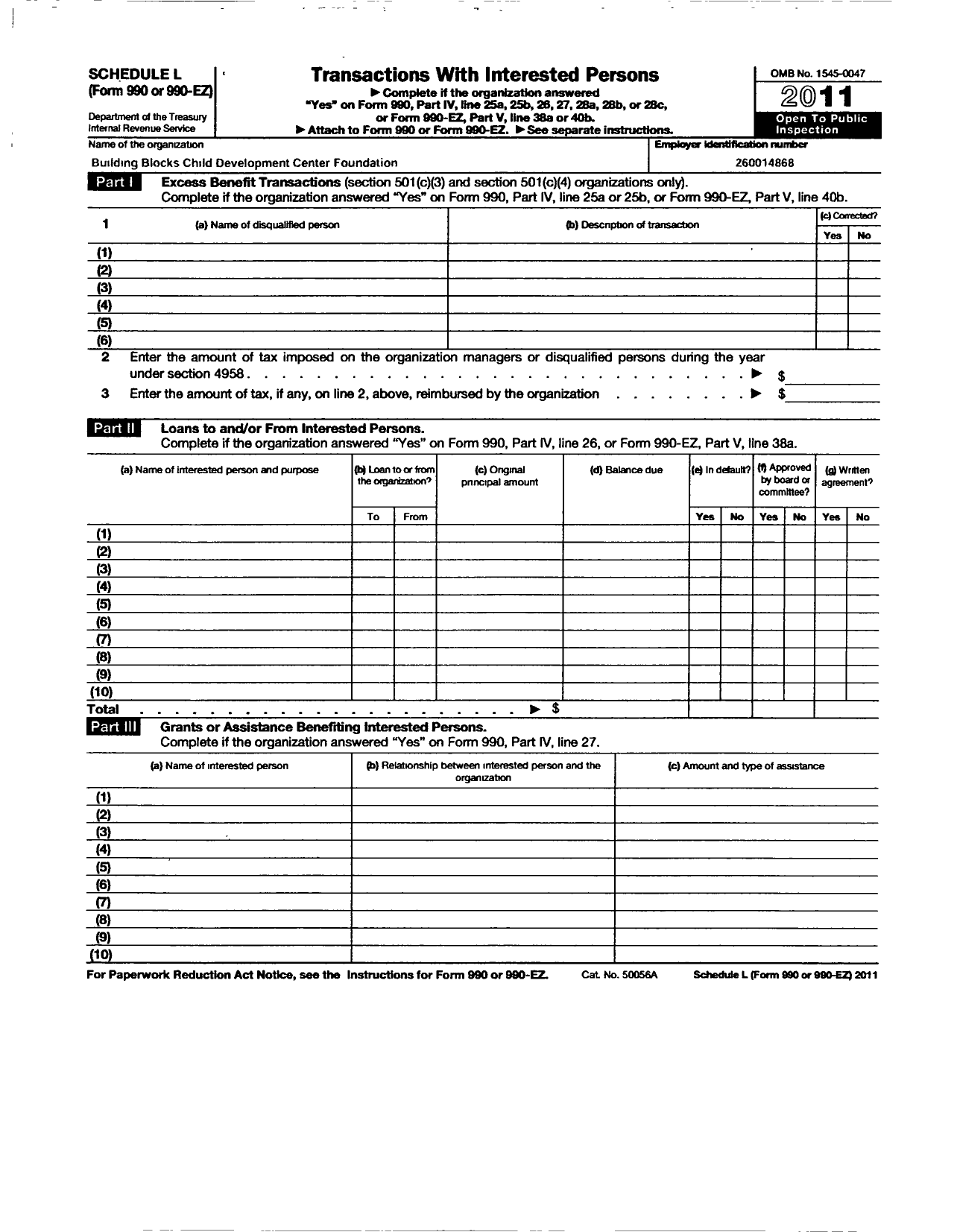 Image of first page of 2011 Form 990R for Building Blocks Child Development Center Foundation