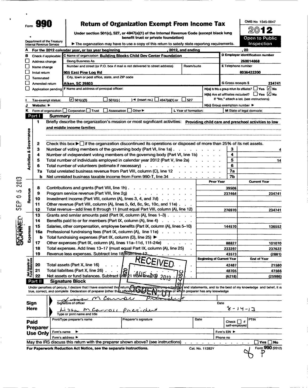 Image of first page of 2012 Form 990 for Building Blocks Child Development Center Foundation