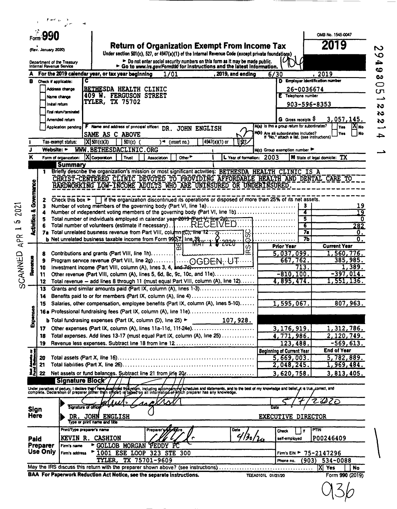 Image of first page of 2018 Form 990 for Bethesda Health Clinic