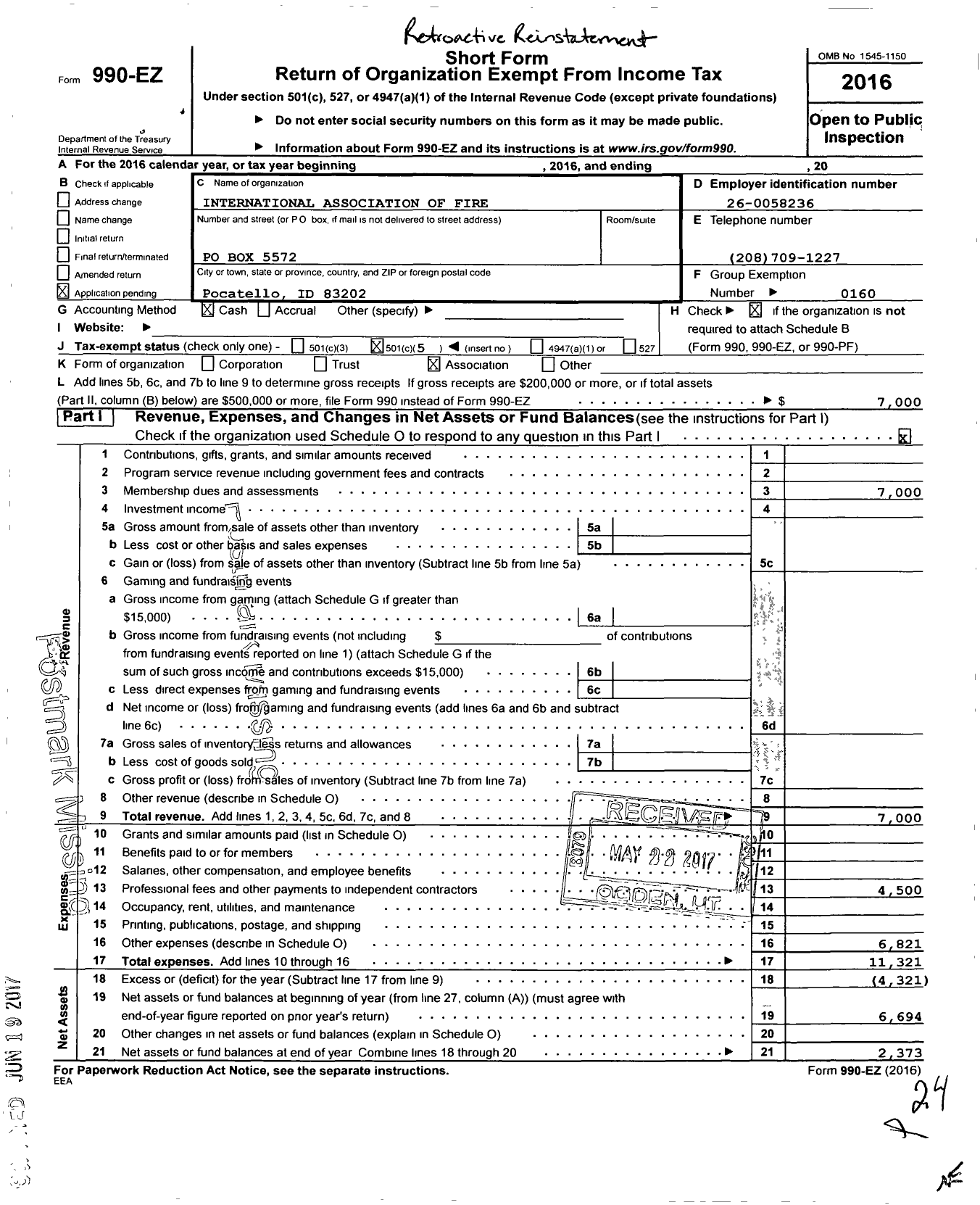 Image of first page of 2016 Form 990EO for International Association of Fire Fighters