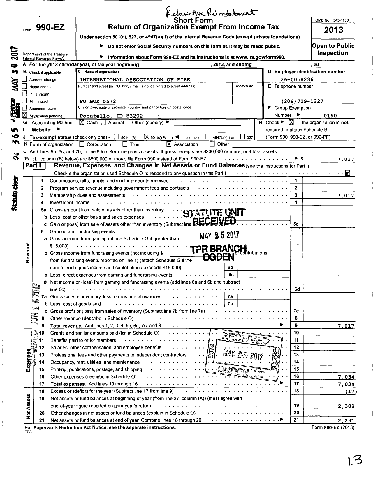 Image of first page of 2013 Form 990EO for International Association of Fire Fighters