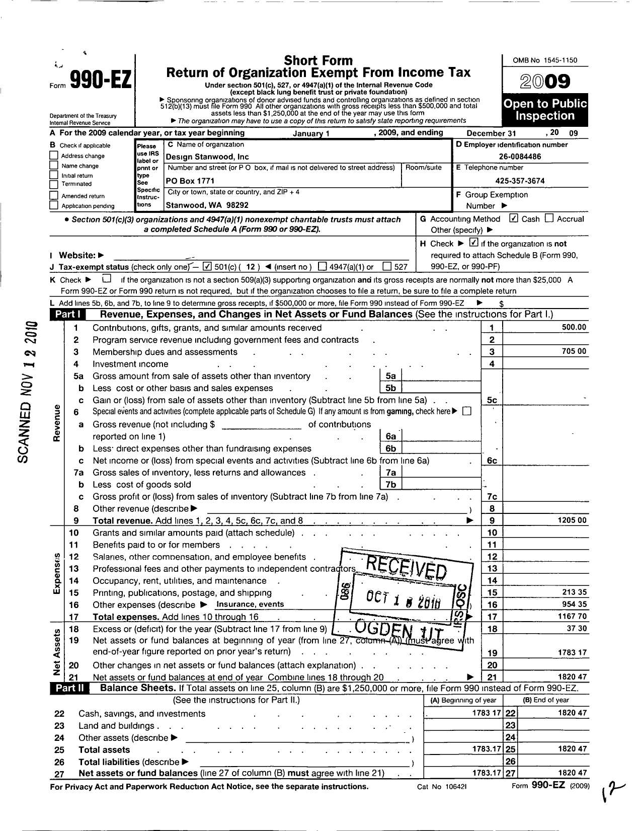 Image of first page of 2009 Form 990EO for Design Stanwood
