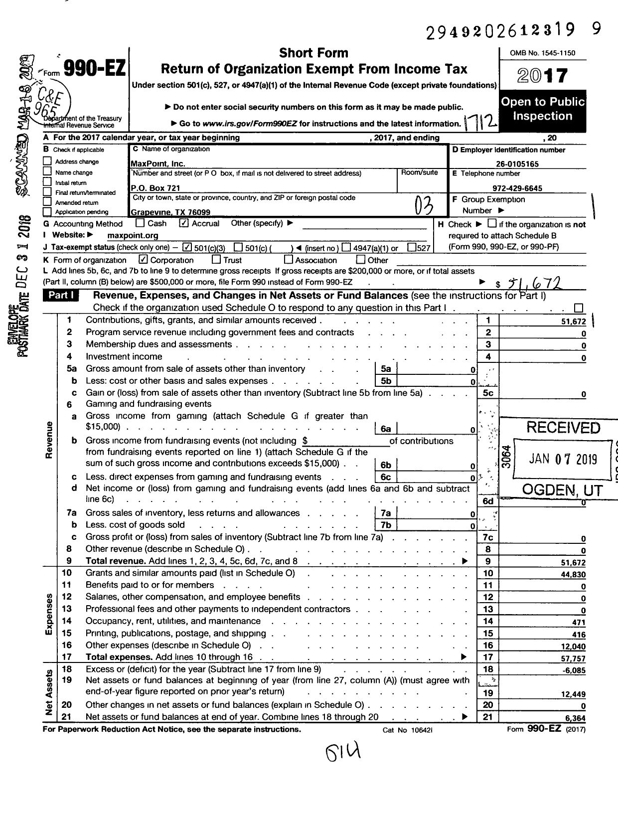 Image of first page of 2017 Form 990EZ for Maxpoint