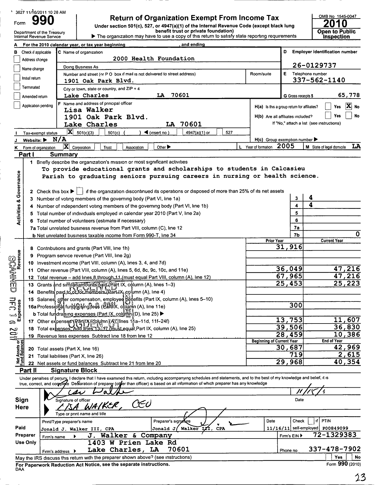 Image of first page of 2010 Form 990 for 2000 Health Foundation