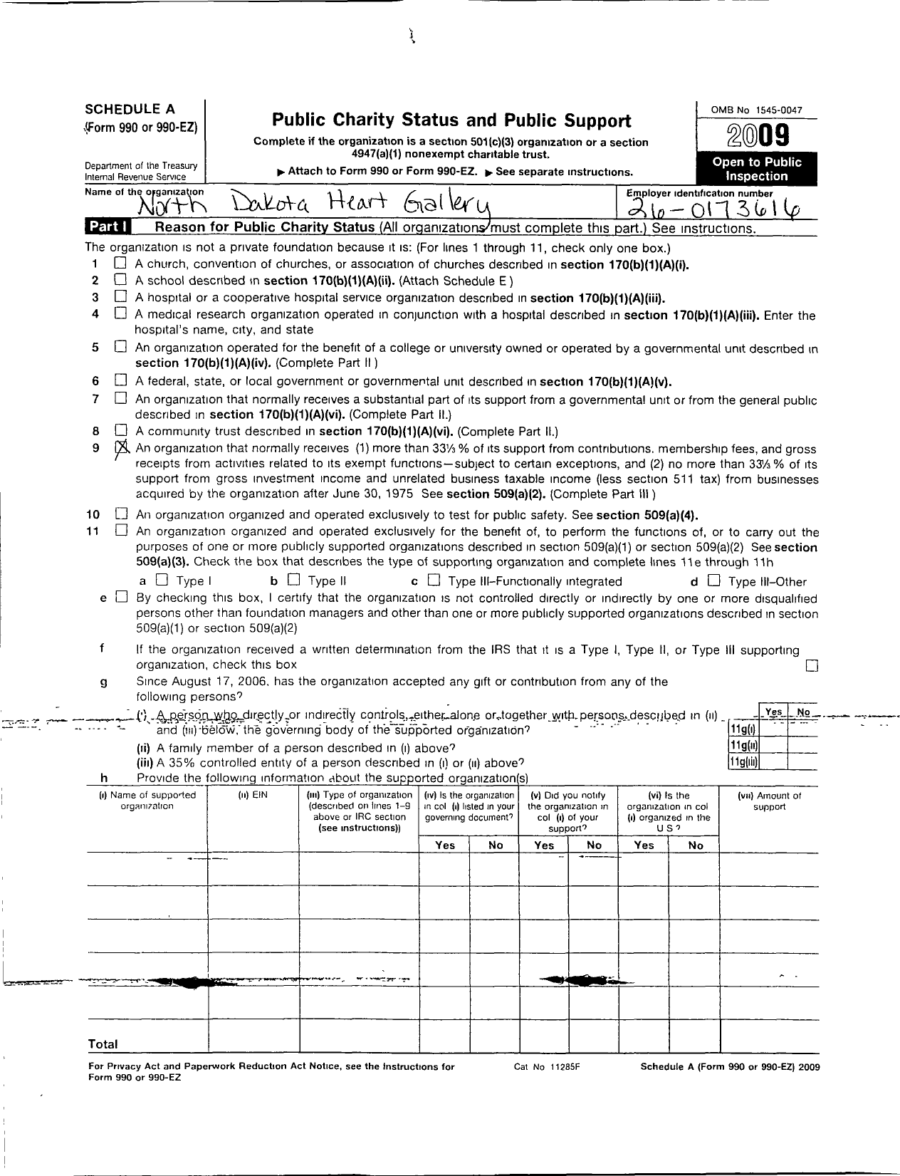 Image of first page of 2009 Form 990ER for North Dakota Heart Gallery