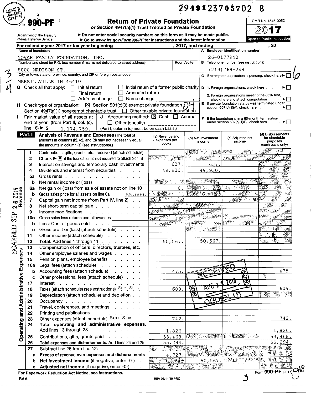 Image of first page of 2017 Form 990PF for Novak Family Foundation