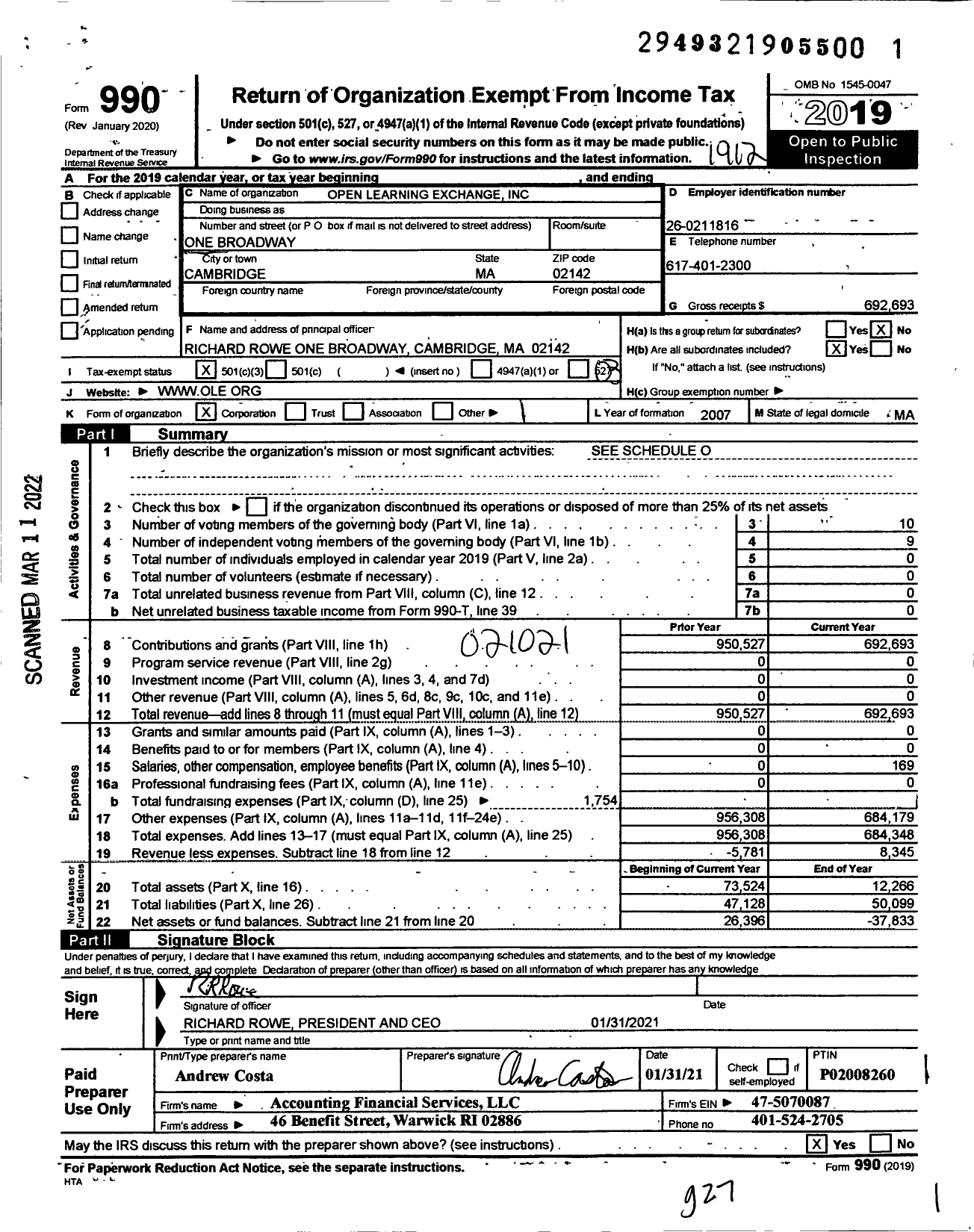 Image of first page of 2019 Form 990 for Open Learning Exchange