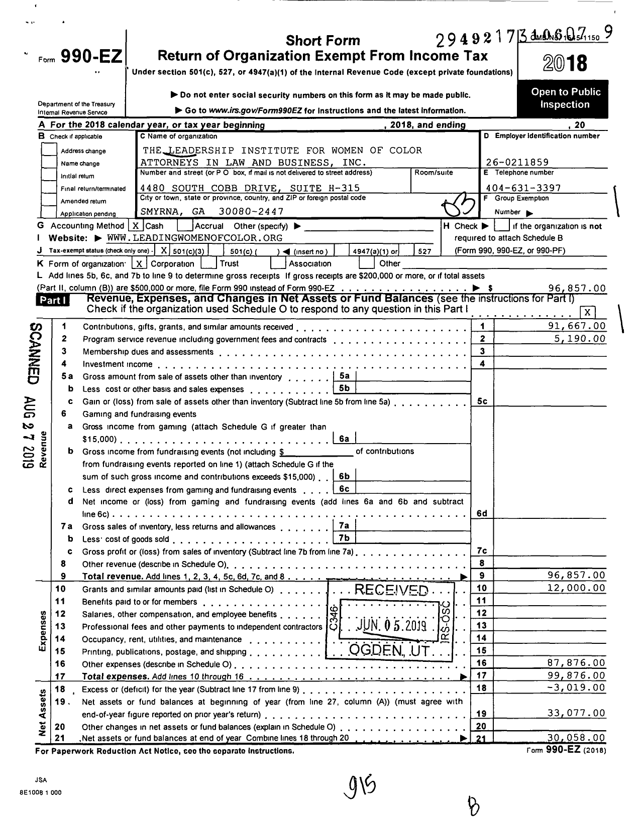 Image of first page of 2018 Form 990EZ for The Leadership Institute for Women of Color Attorn