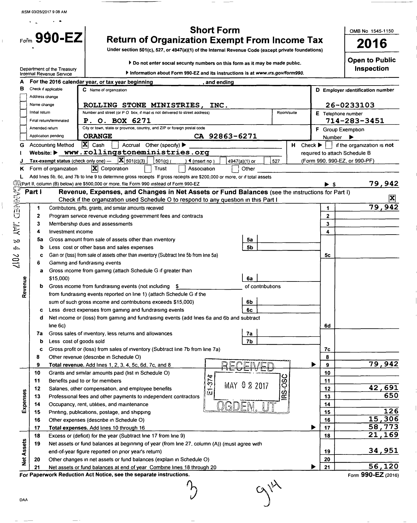 Image of first page of 2016 Form 990EZ for Intelligent Faith