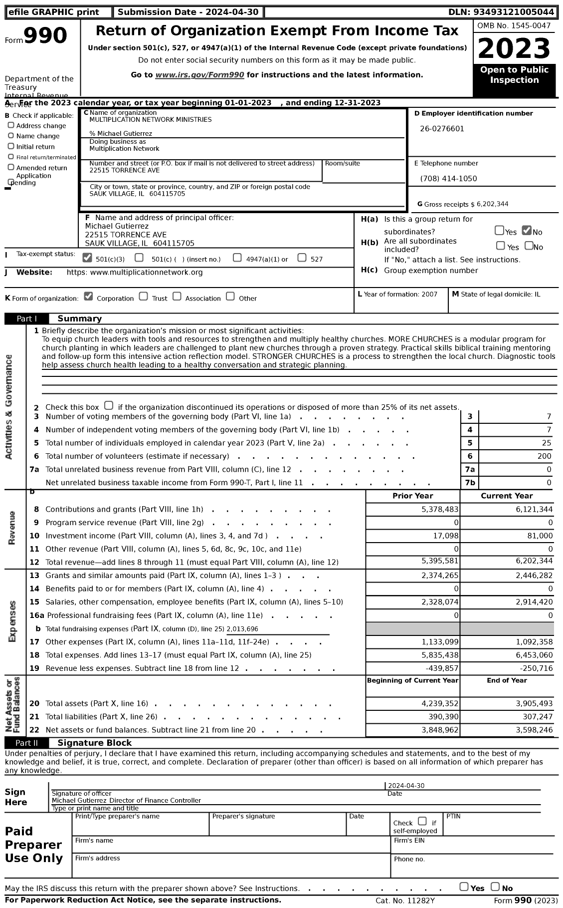 Image of first page of 2023 Form 990 for Multiplication Network (MNM)