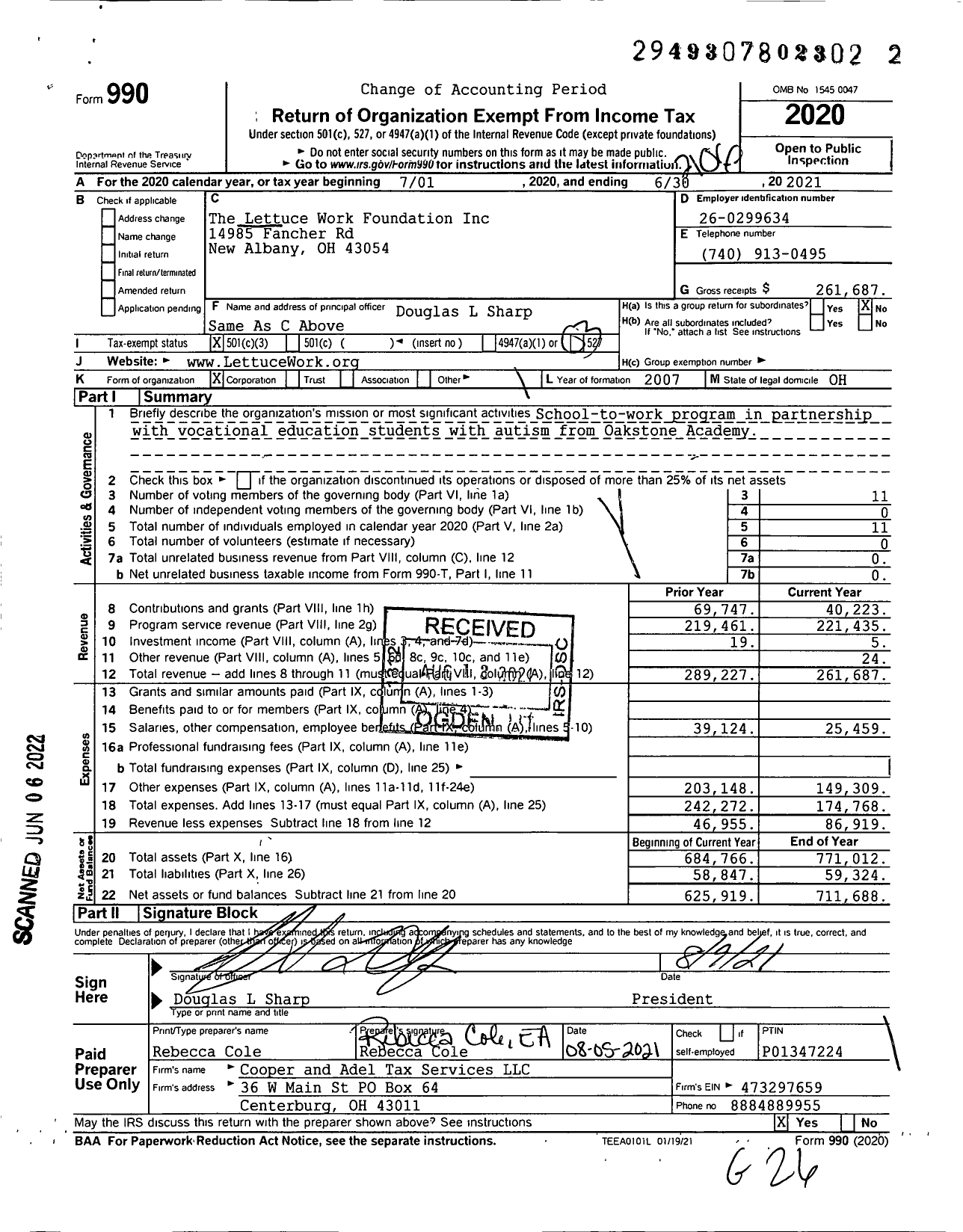 Image of first page of 2020 Form 990 for The Lettuce Work Foundation