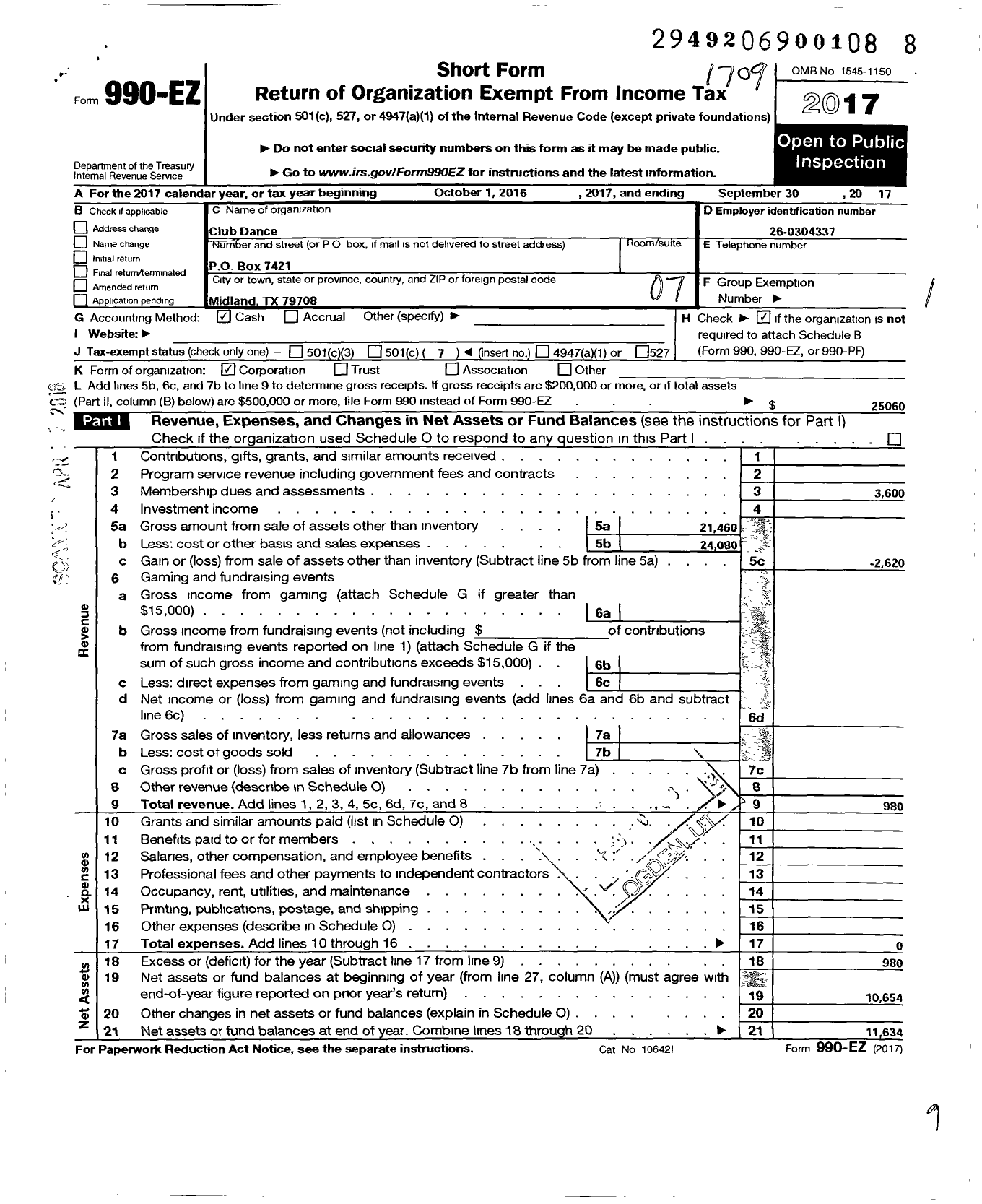 Image of first page of 2016 Form 990EO for Club Dance